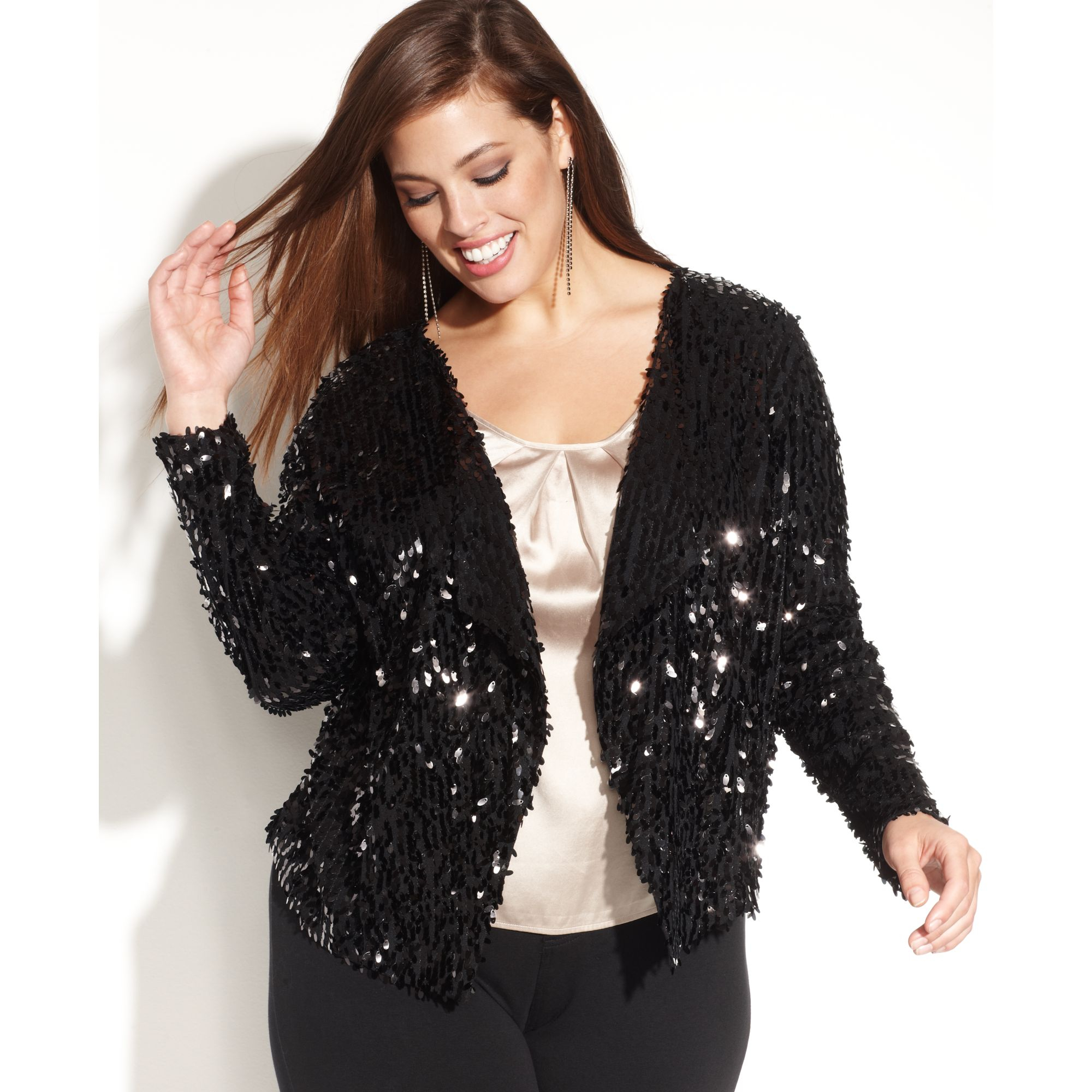 Lyst Inc International Concepts Plus Size Openfront Sequin Jacket In Black 