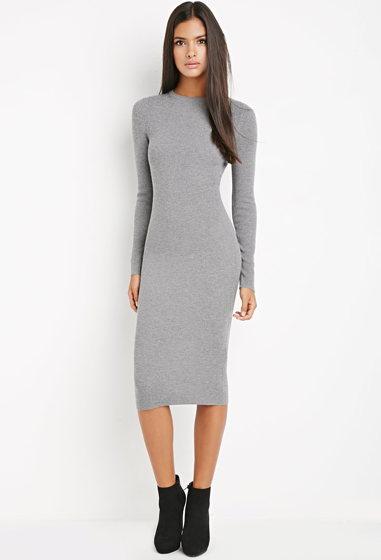 Forever 21 Contemporary Midi Bodycon Sweater Dress in Gray