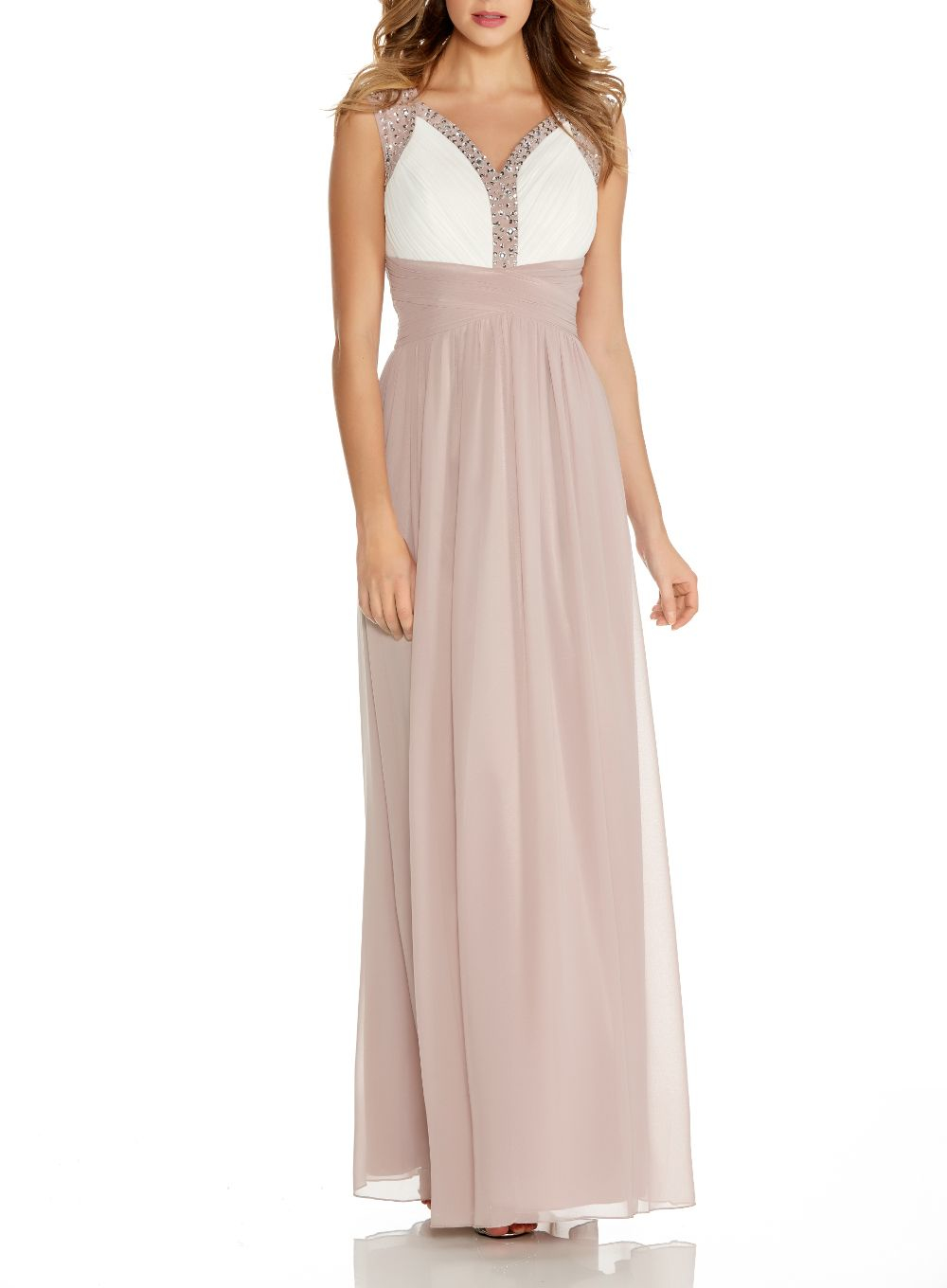  Quiz  Mocha Embellished Maxi Dress  in Natural Lyst