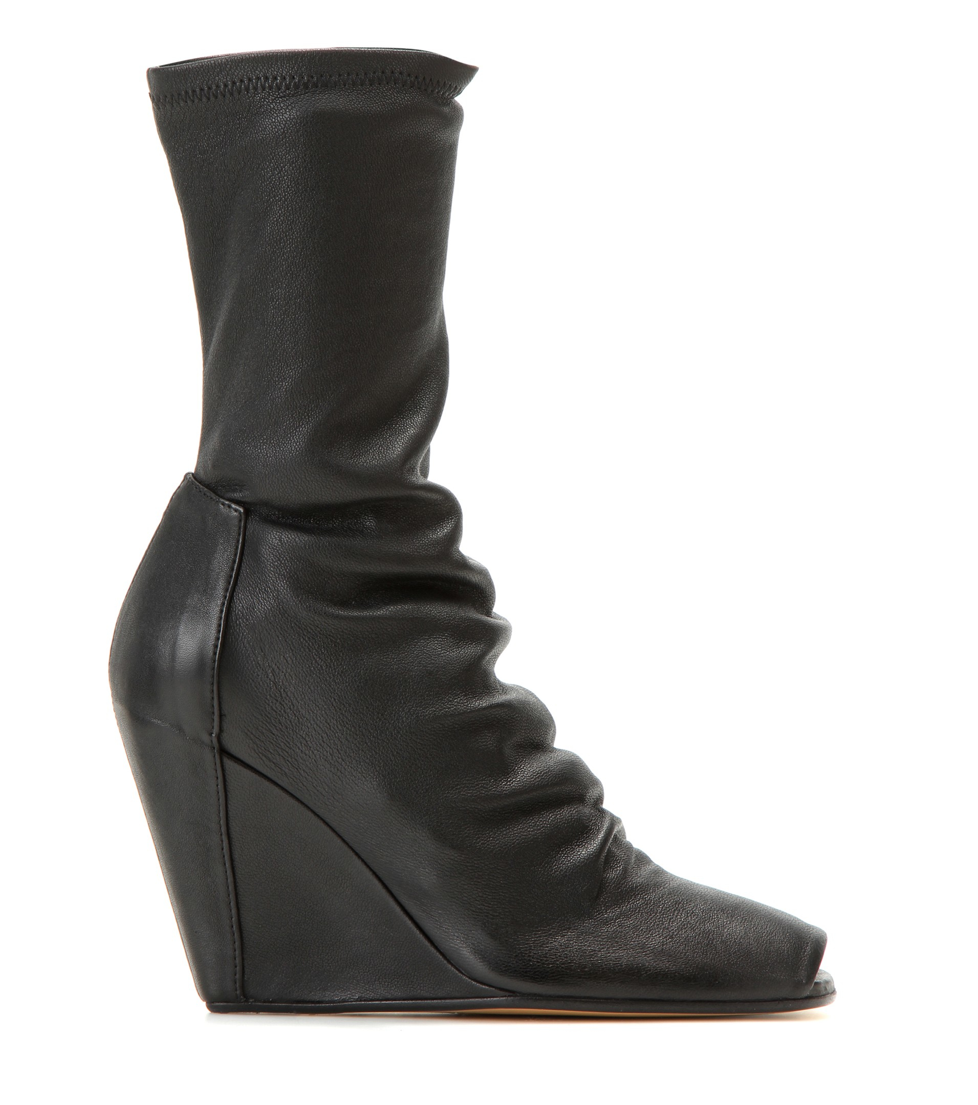 peep toe leather wedge