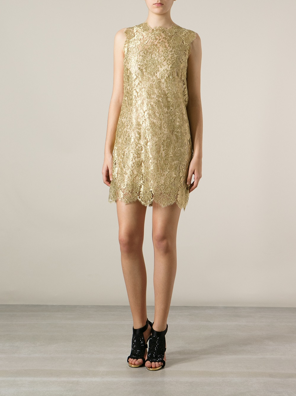 Lyst Dolce & gabbana Floral Lace Mini Dress in Metallic