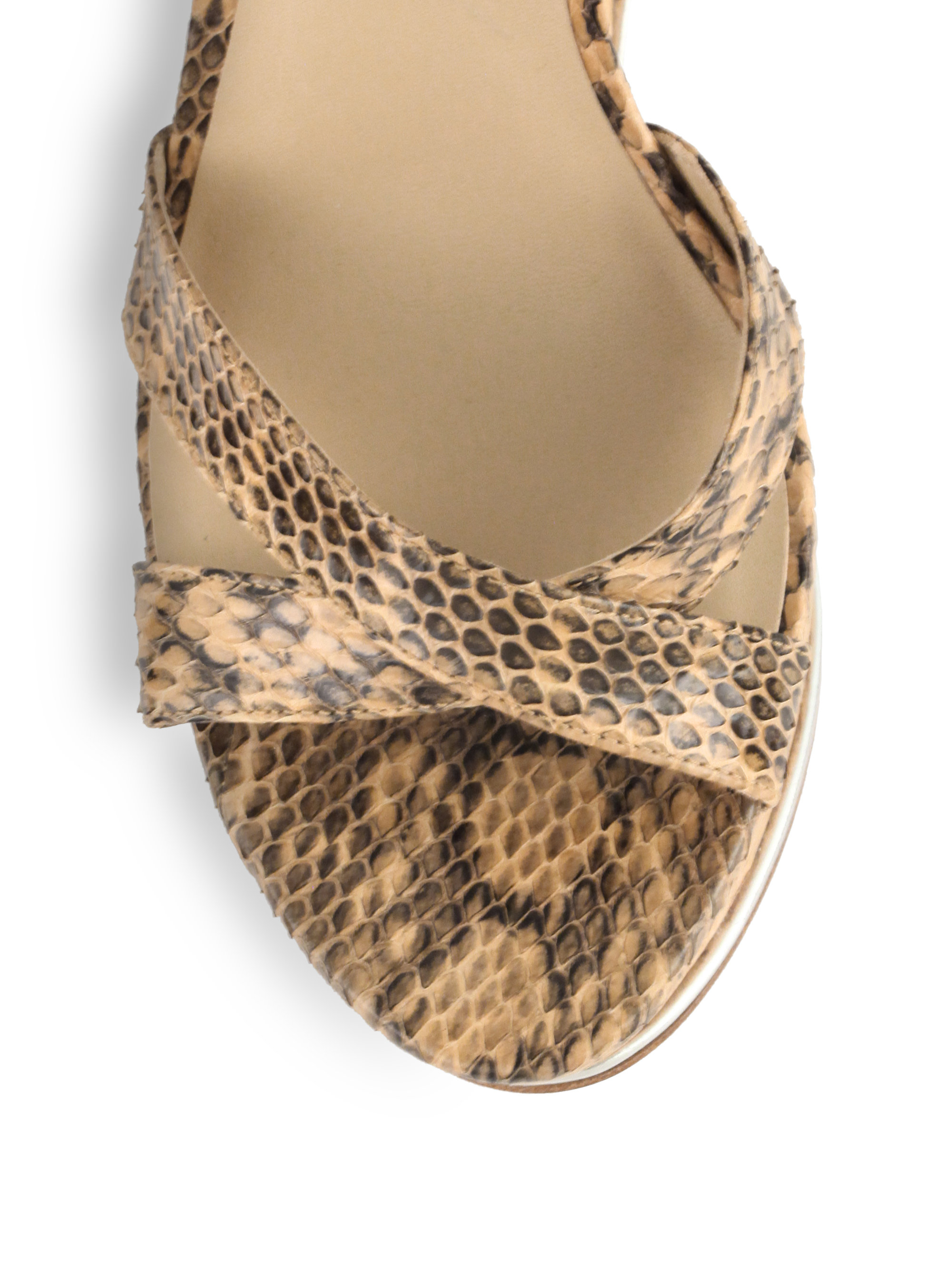 Lyst - Michael Kors Shana Snake-Print Leather Wedge Sandals