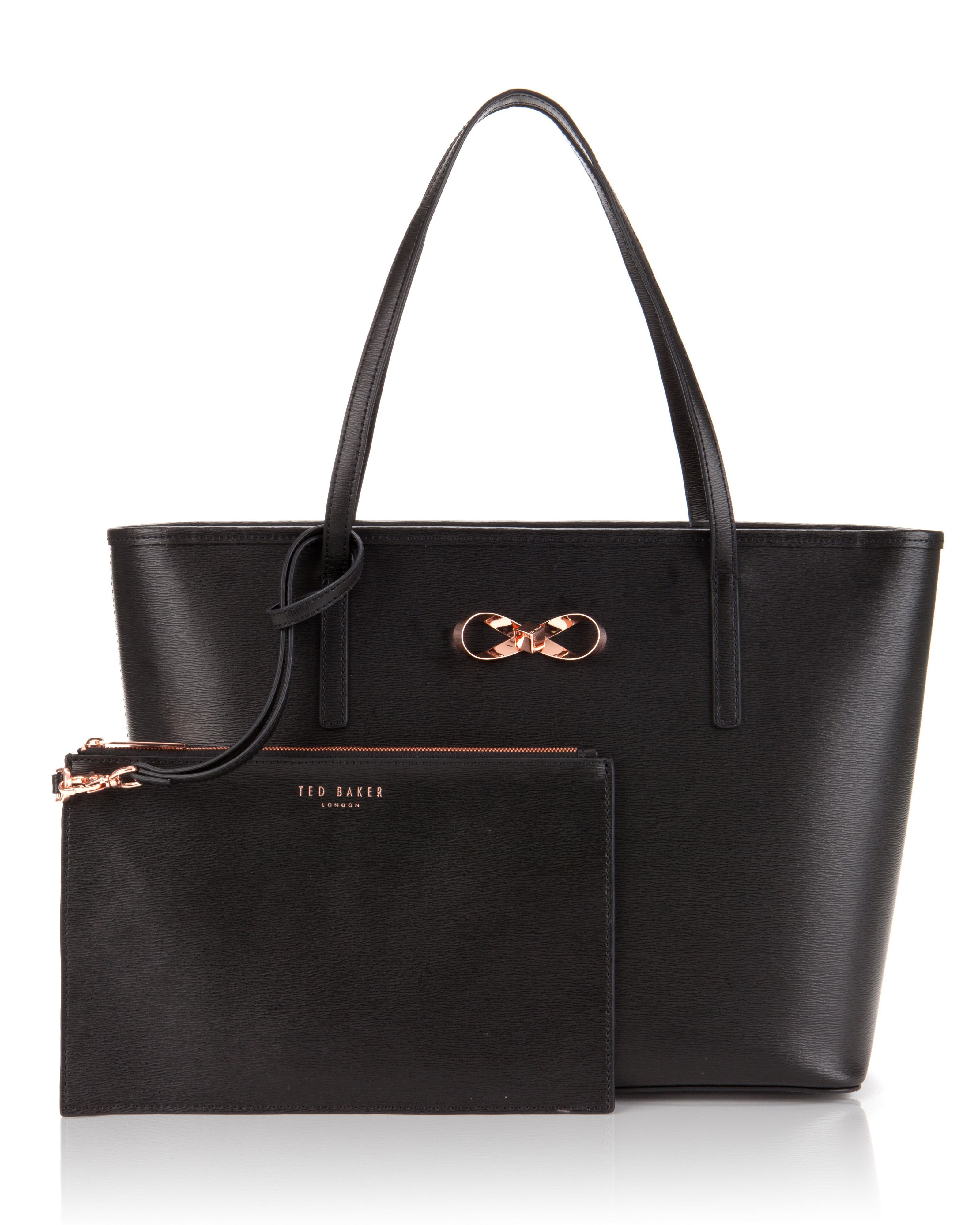Ted Baker Bonnita Bow Detail Leather Shopper Bag in Black | Lyst