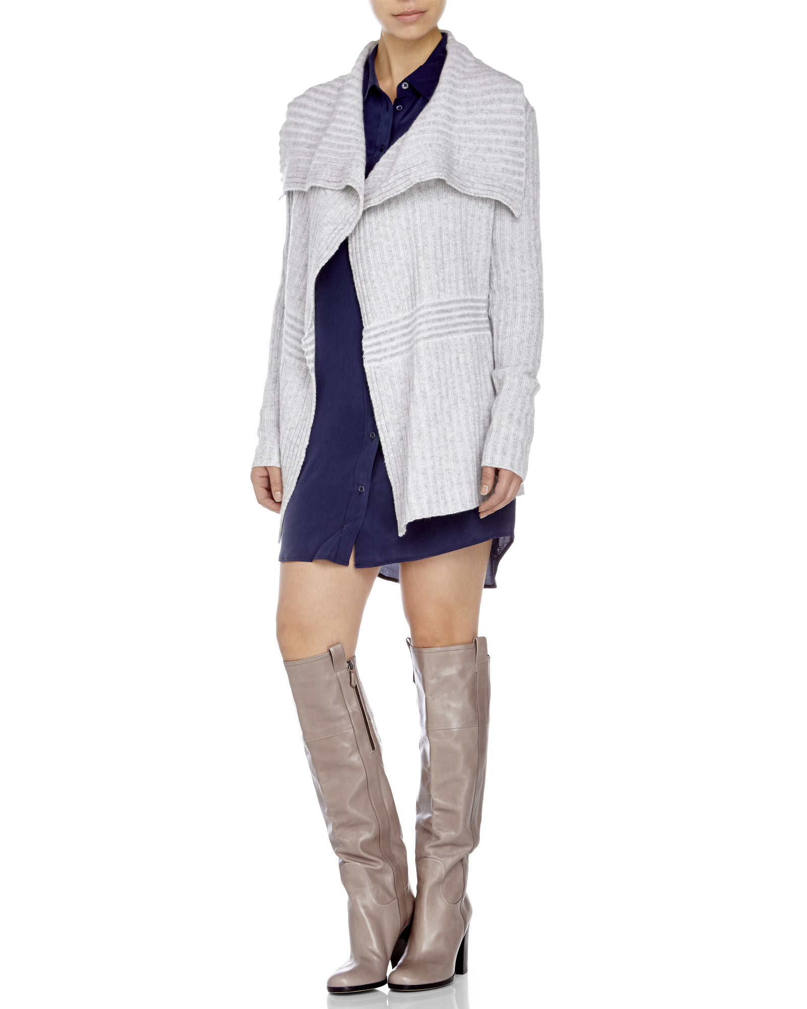 Minnie rose Ribbed Waterfall Cardigan in Gray | Lyst