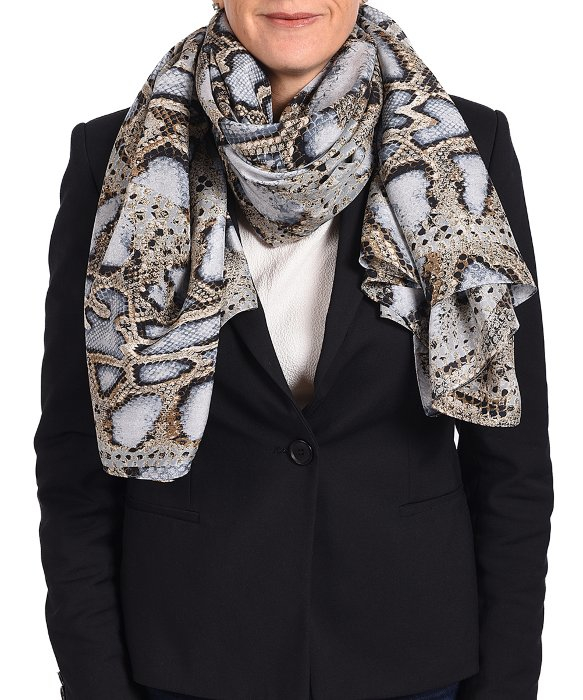 Roberto cavalli Snake Print Silk Scarf in Gray Lyst