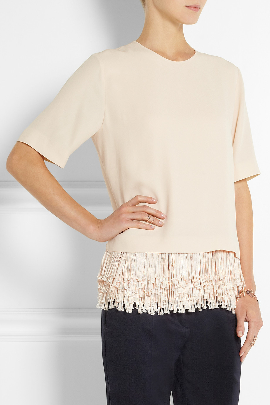 Lyst - Stella mccartney Honore Fringed Crepe Top in White