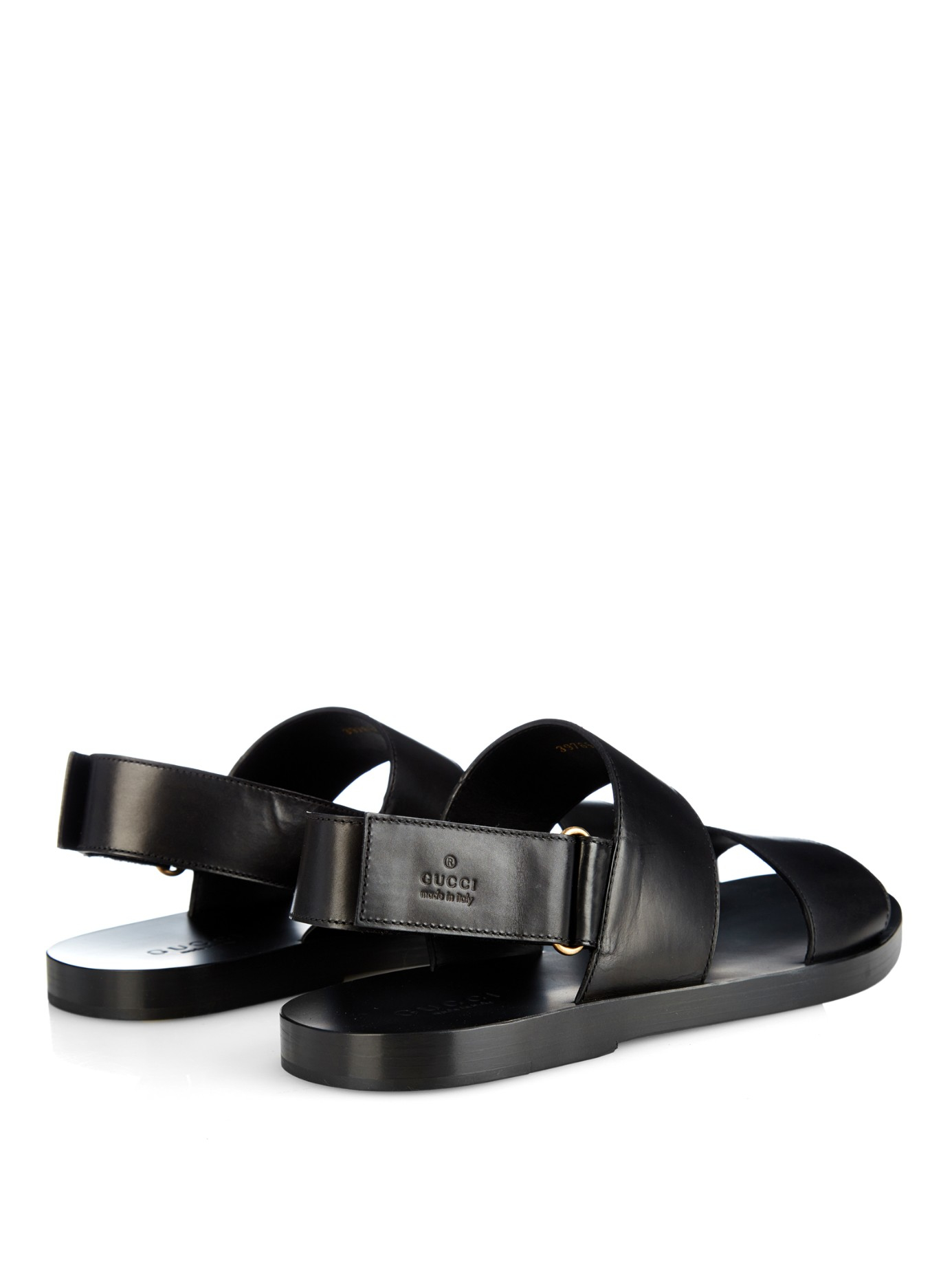 Lyst - Gucci Double-Strap Leather Sandals in Black for Men