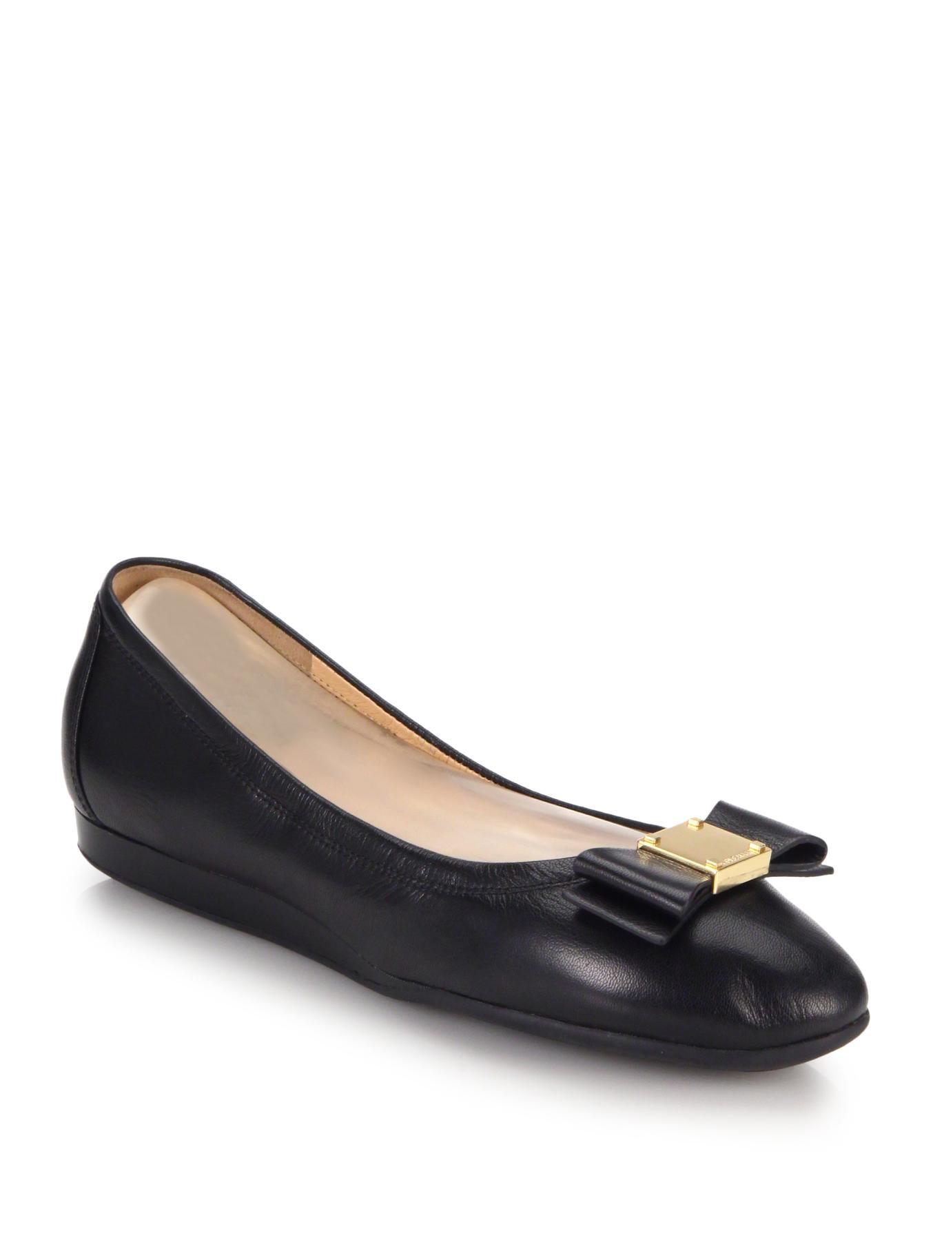 cole haan tali bow leather flats in black lyst cole haan tali bow leather flats in black lyst