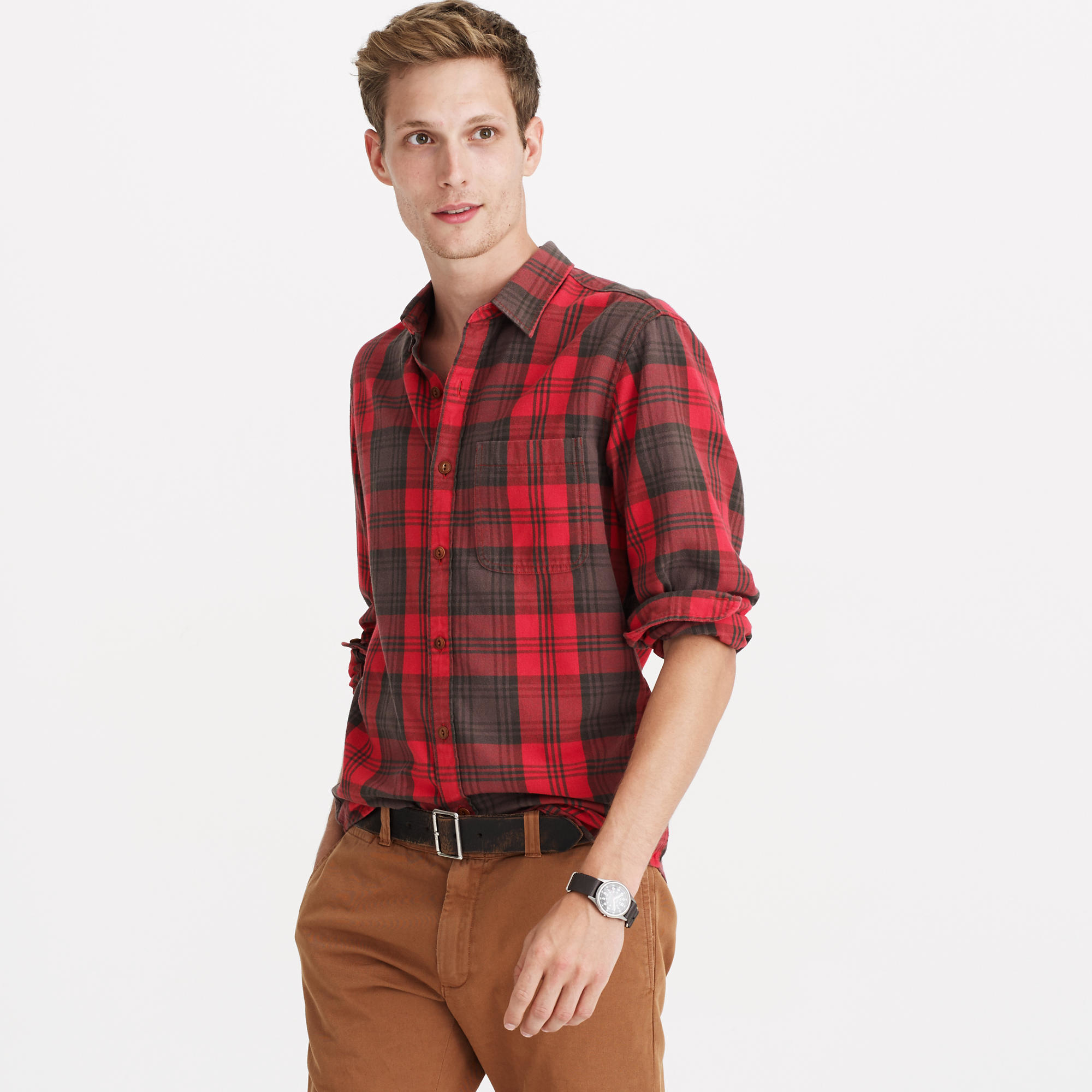 j crew midweight flannel shirt in brown plaid in brown for lyst j crew midweight flannel shirt in brown plaid in brown for lyst