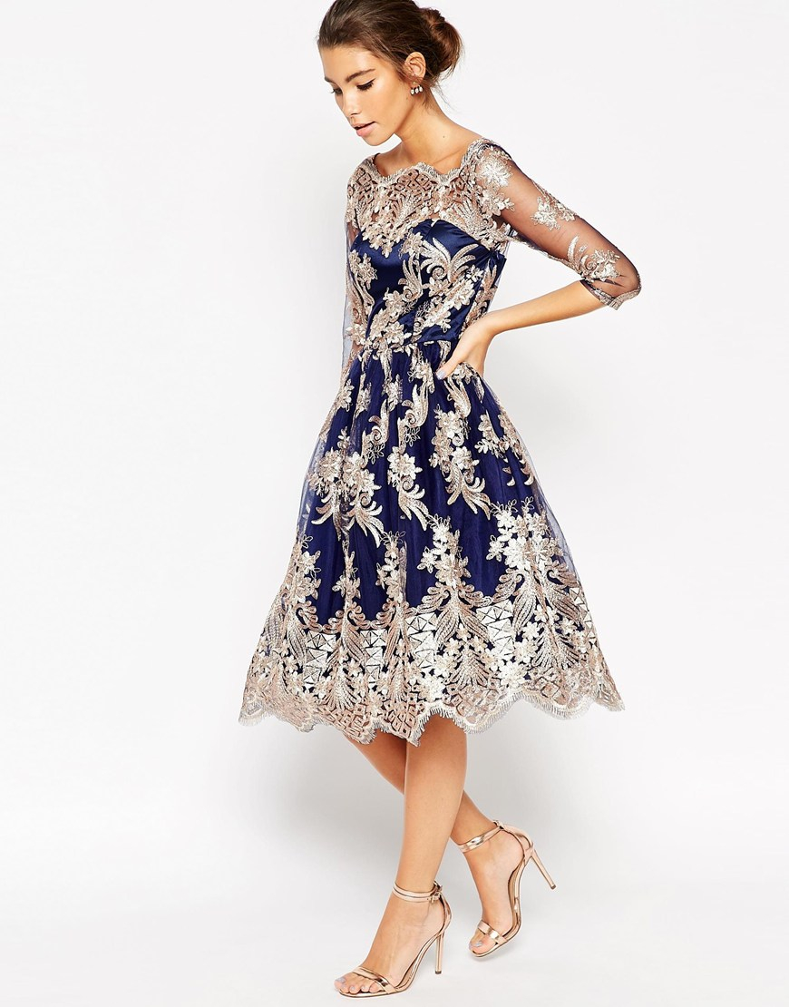 lyst chi chi premium lace midi prom dress with bardot neck in blue lyst chi chi premium lace midi prom dress with bardot neck in blue