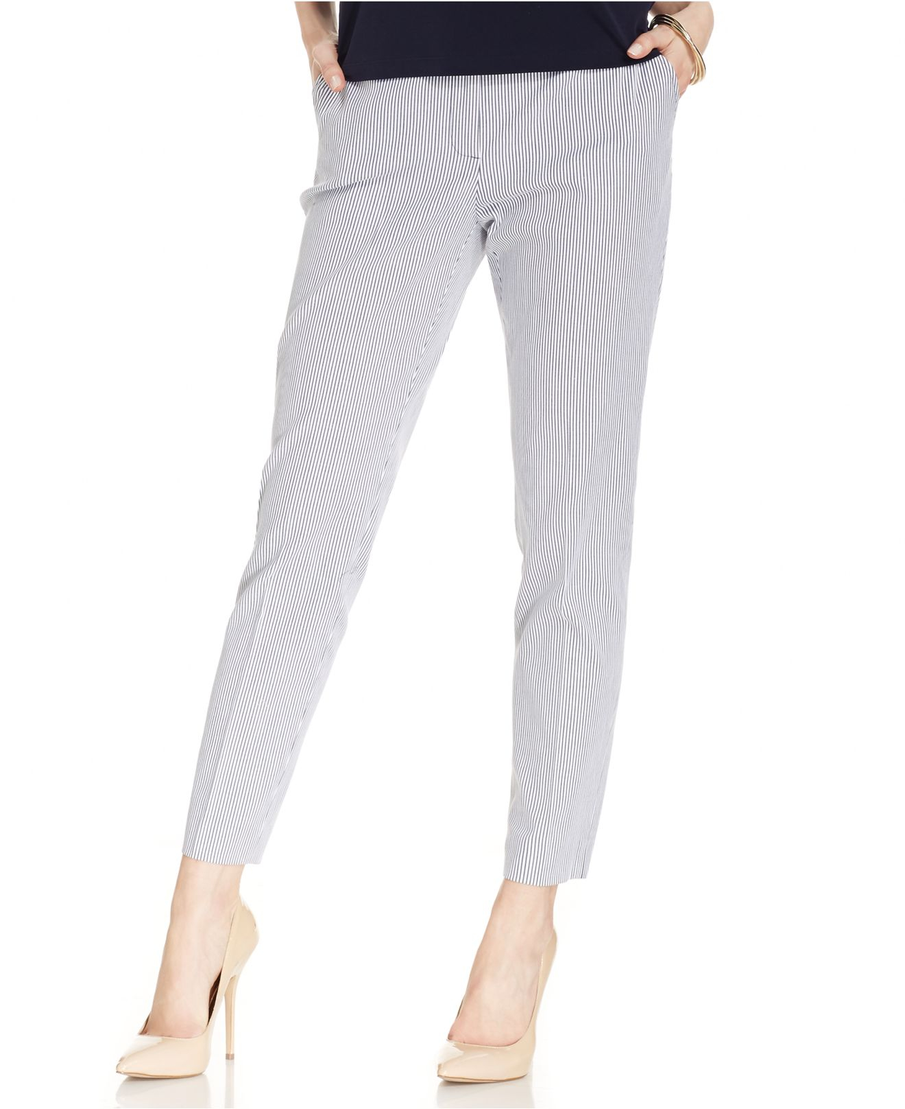 striped ankle length pants