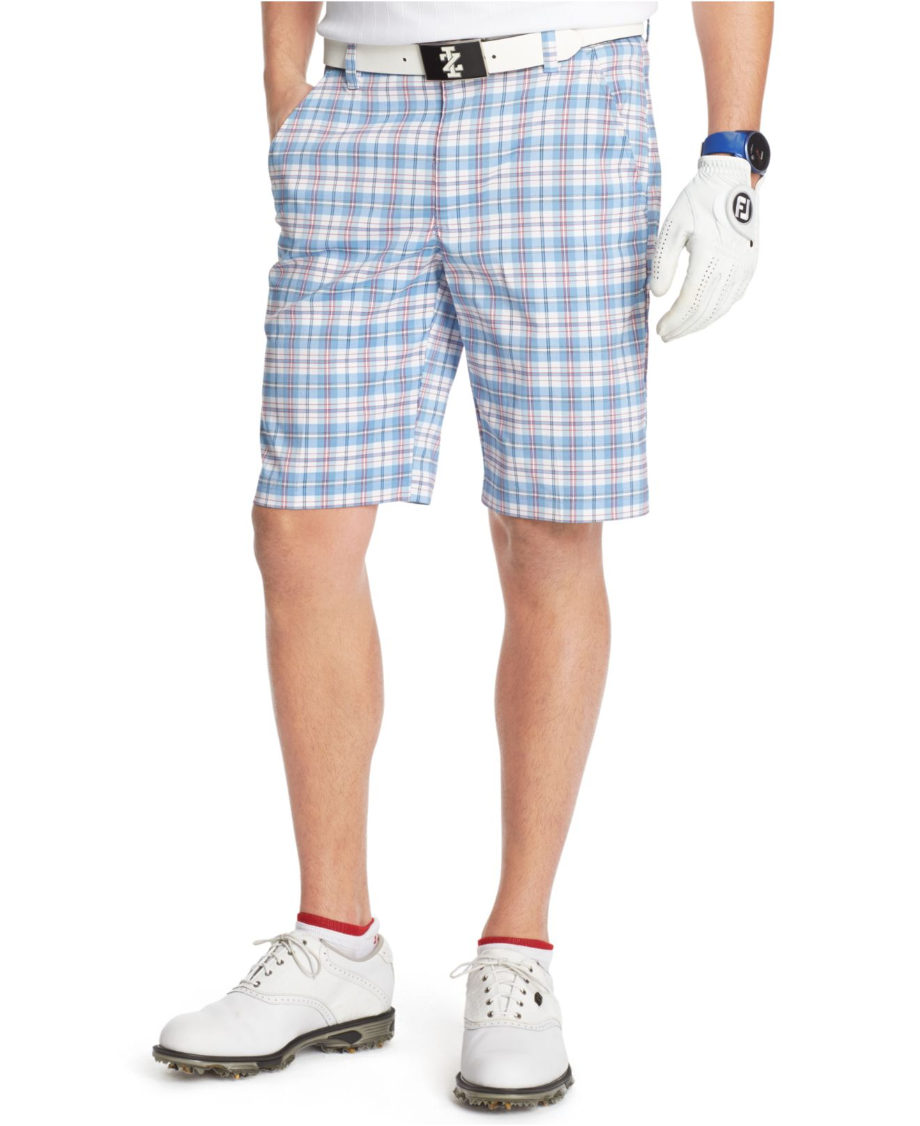 Lyst - Izod Coastal Plaid Straight-fit Performance Golf Shorts in Blue ...