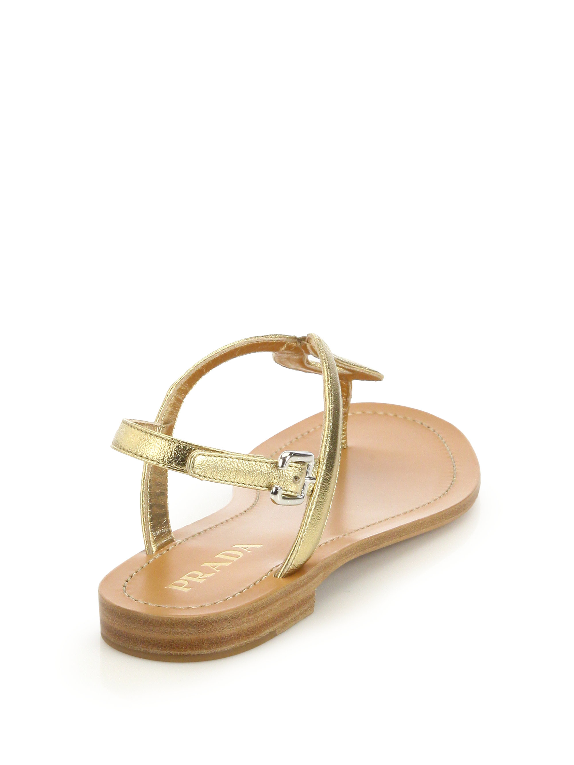 Prada Metallic Leather Thong Sandals in Metallic | Lyst