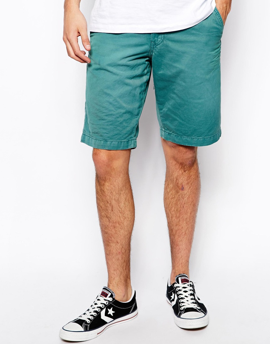 Pull&bear Pullbear Chino Shorts with Belt in Green for Men | Lyst