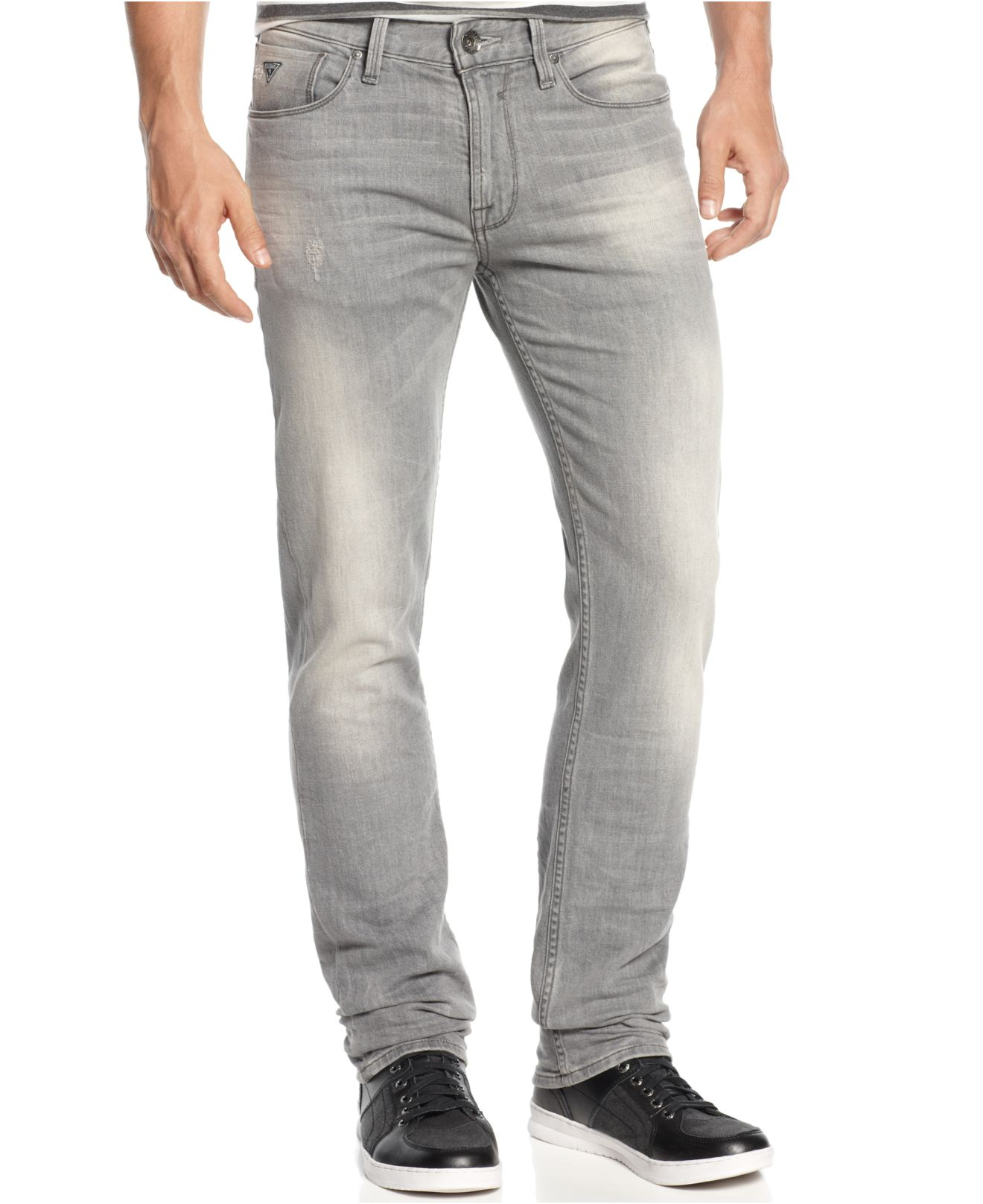 guess men's slim straight lonesomewash jeans in gray for