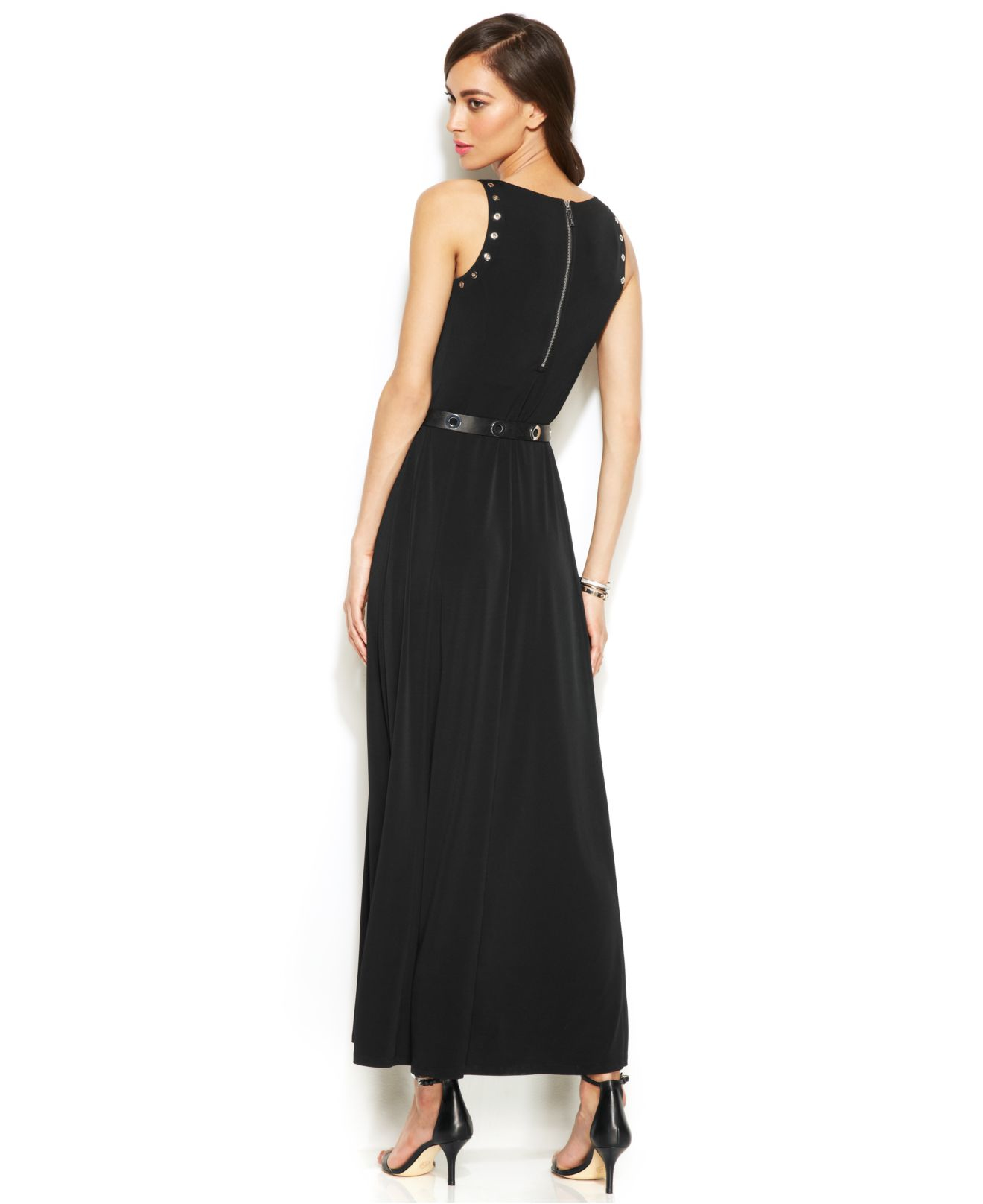 Lyst Michael Kors Michael GrommetTrim Belted Maxi Dress in Black