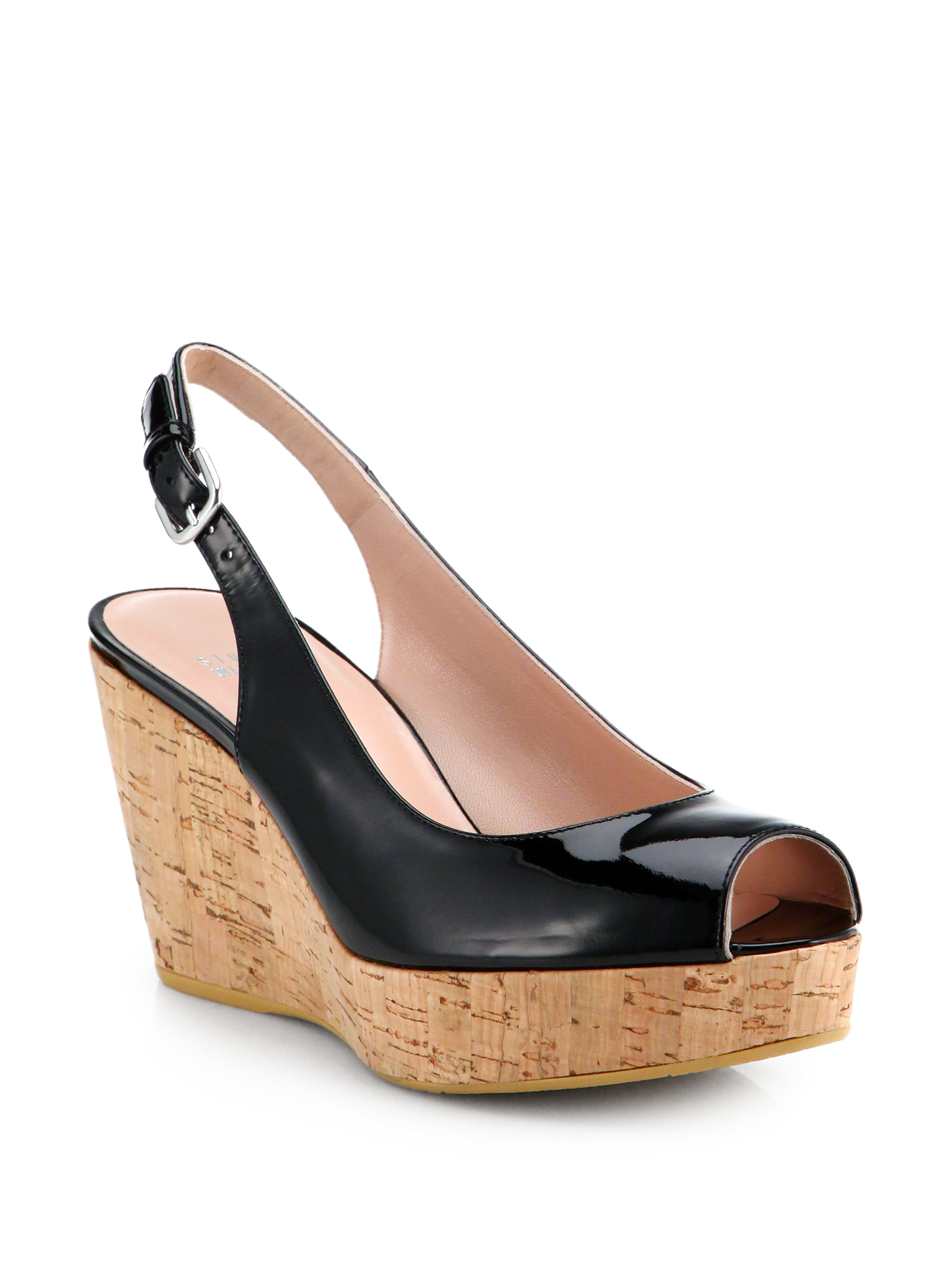 Stuart weitzman Jean Patent Leather Slingback Wedge Pumps in Black Lyst