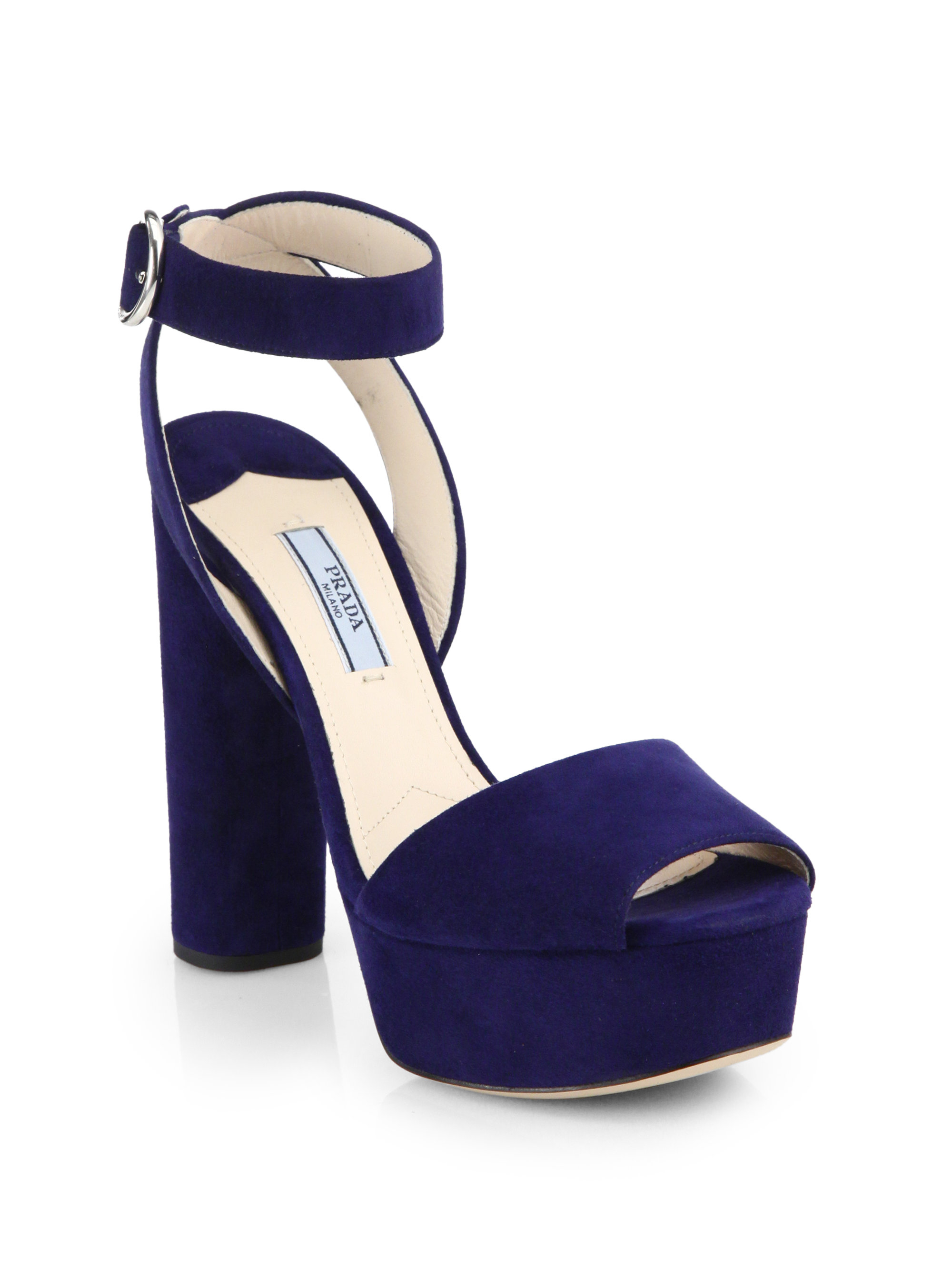 Prada Suede Platform Sandals in Blue - Lyst