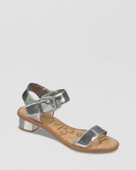 Sam Edelman Open Toe Sandals Trina Block Heel in Gray (Silver) | Lyst