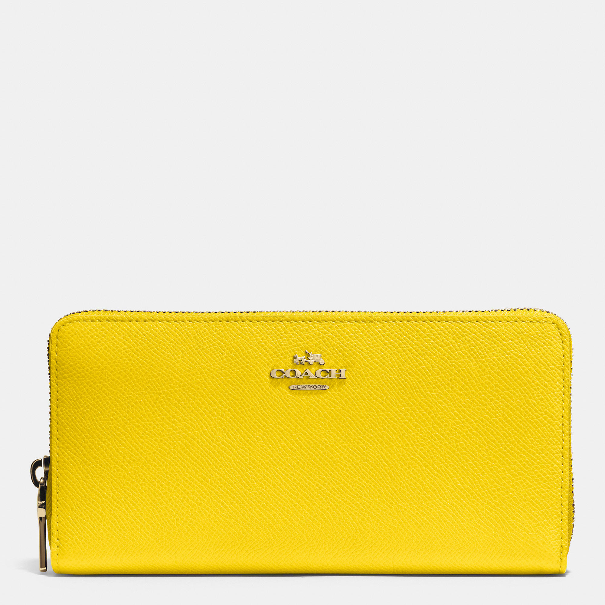 Lyst Coach Accordion Zip Wallet In Crossgrain Leather Yellow Gallery
