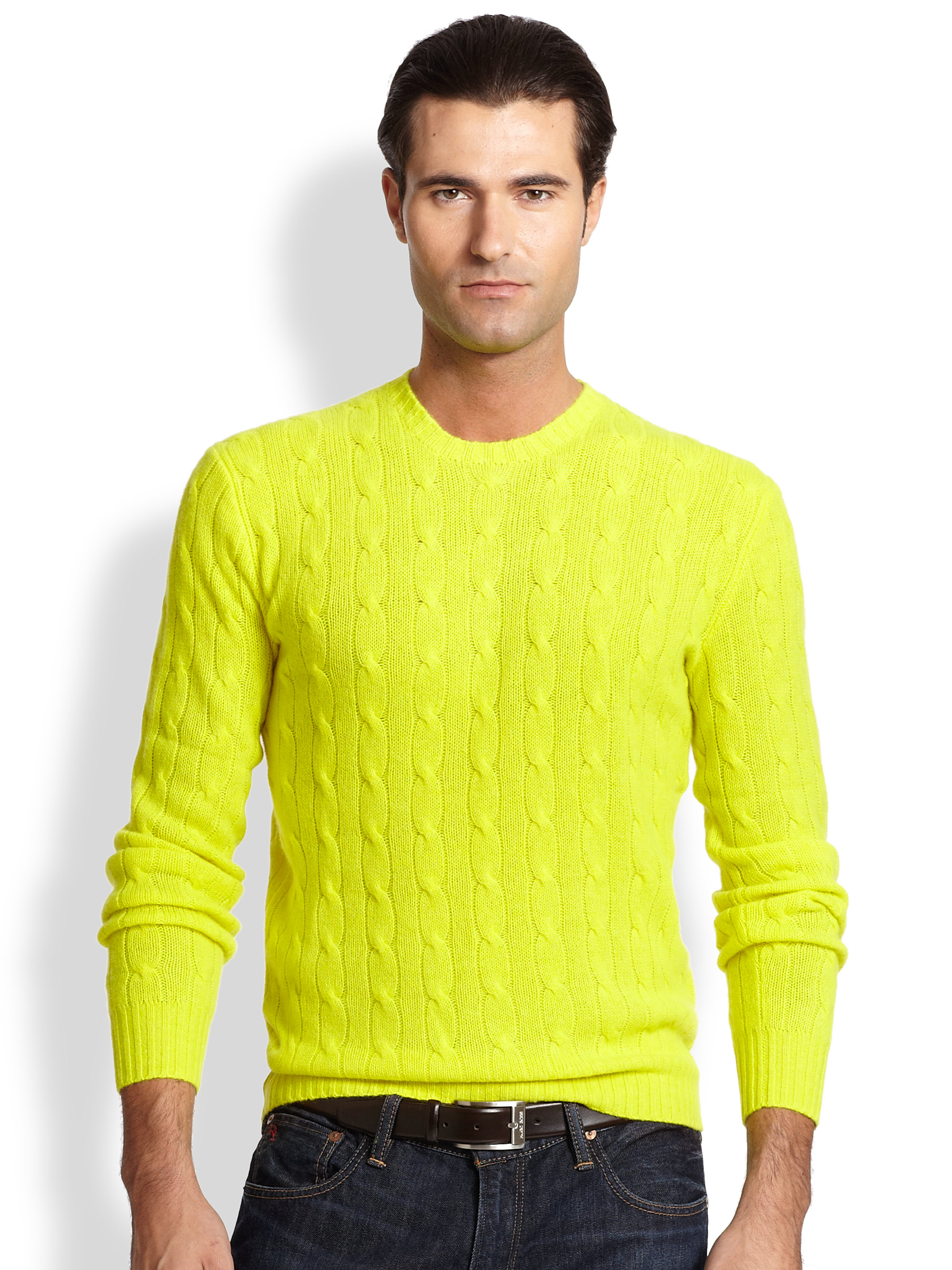 Polo ralph lauren Cableknit Cashmere Sweater in Yellow for Men Lyst