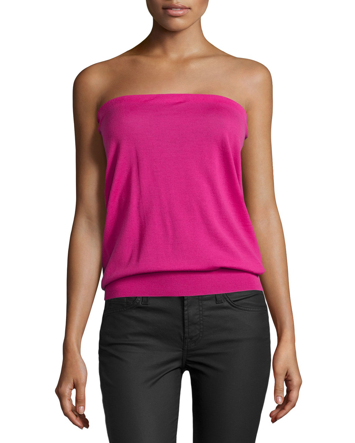 Stella mccartney Strapless Blouson Knit Top in Purple (FUCHSIA) | Lyst