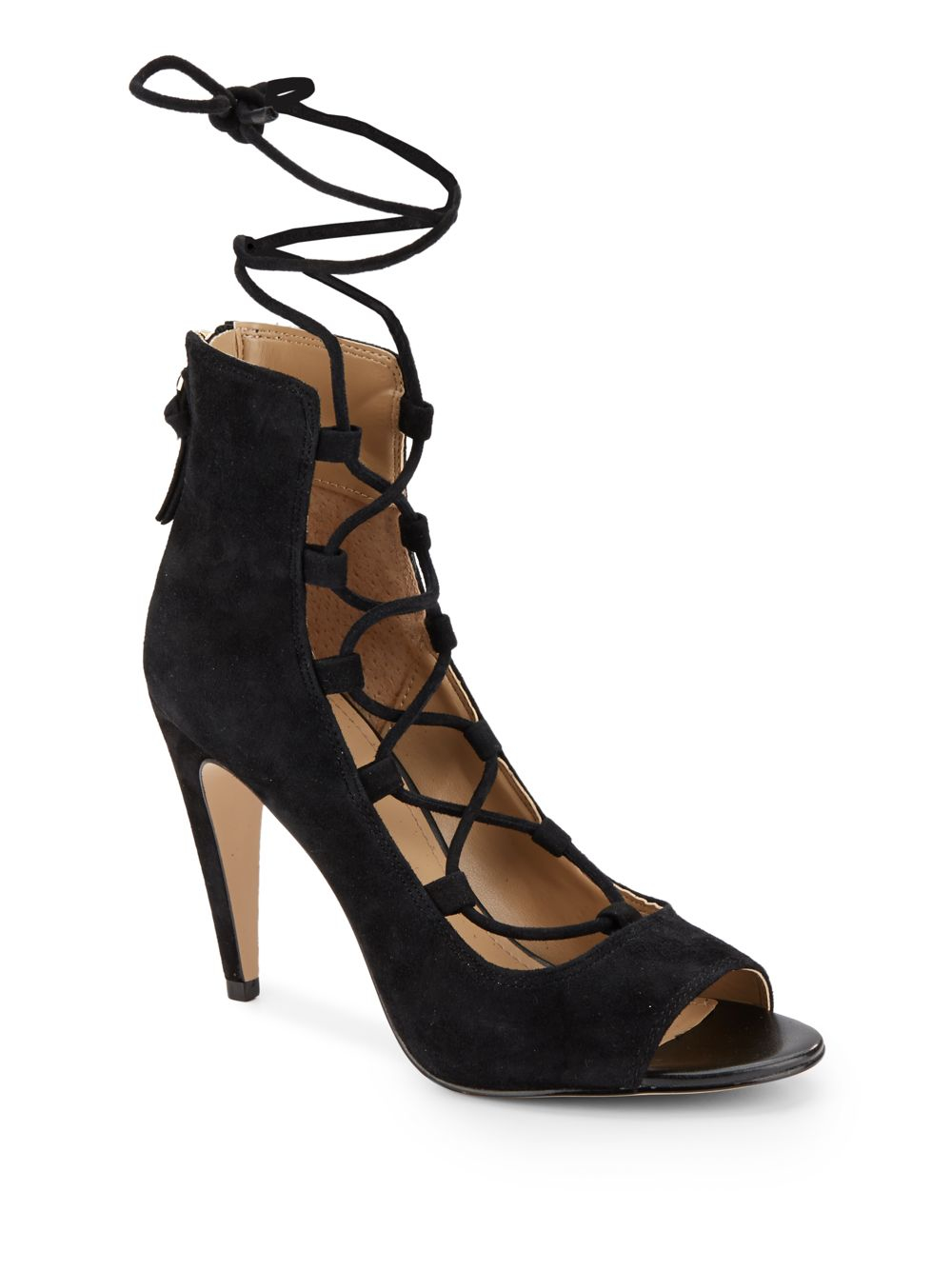 Saks fifth avenue Naylee Lace-up Suede Sandals in Black | Lyst
