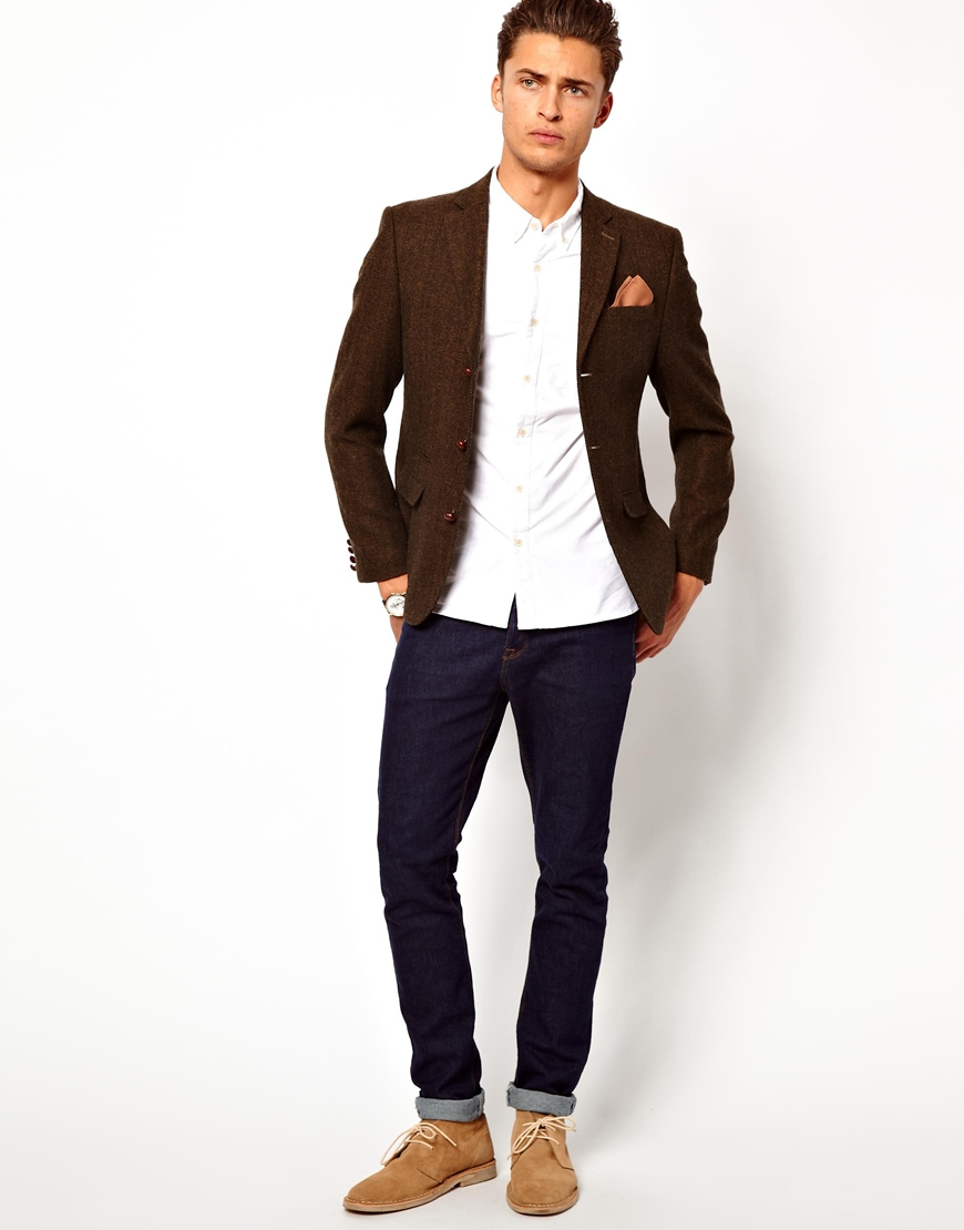 Lyst - Asos Slim Fit Blazer In Herringbone in Natural for Men