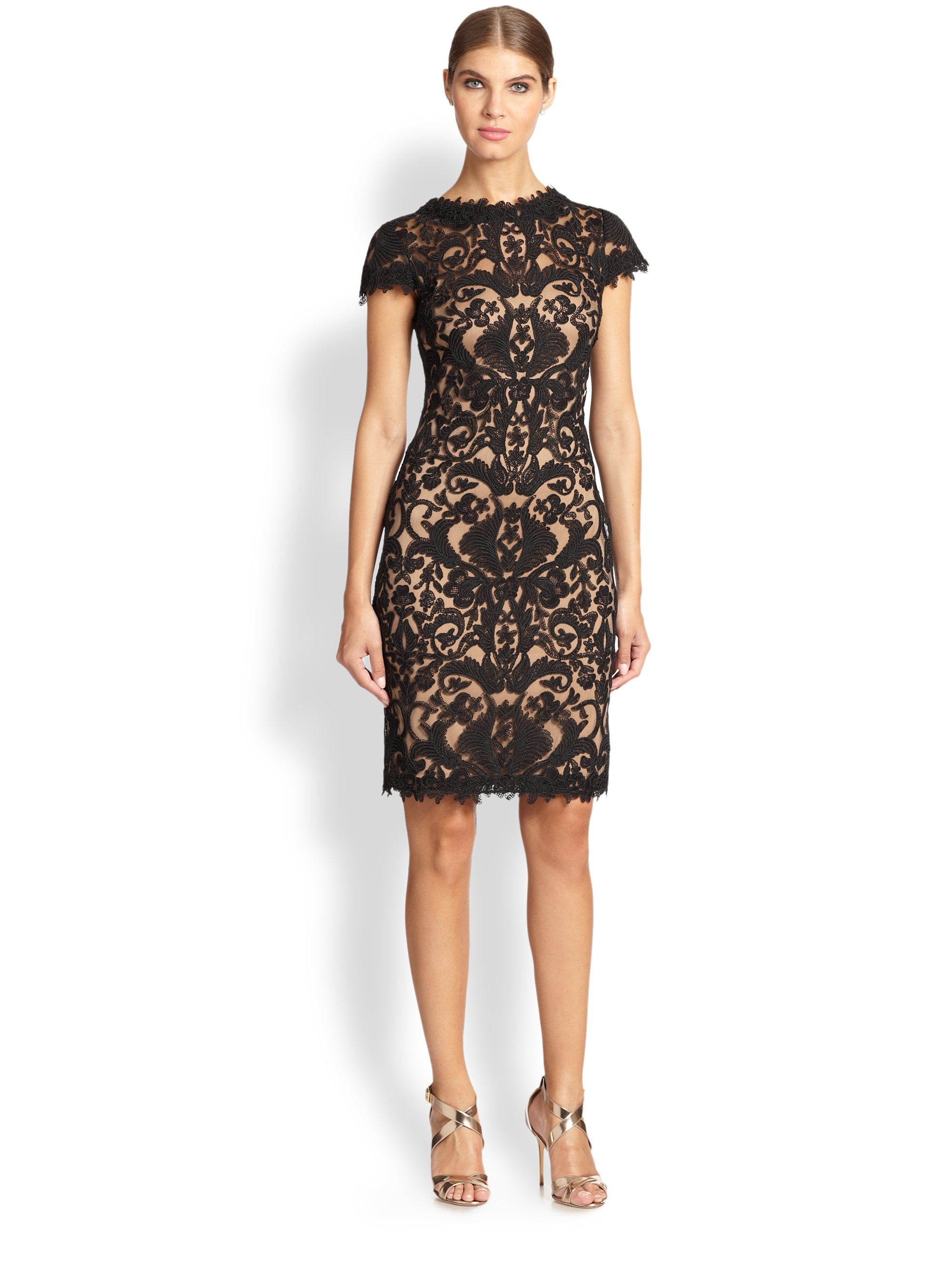 Tadashi Shoji Cord-embroidered Lace Cocktail Dress in Beige (BLACK NUDE ...