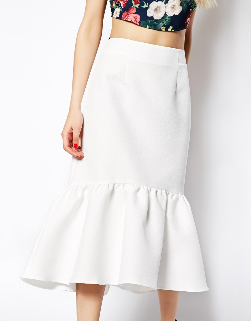 Lyst Asos Peplum Hem Pencil Skirt in Texture in Natural