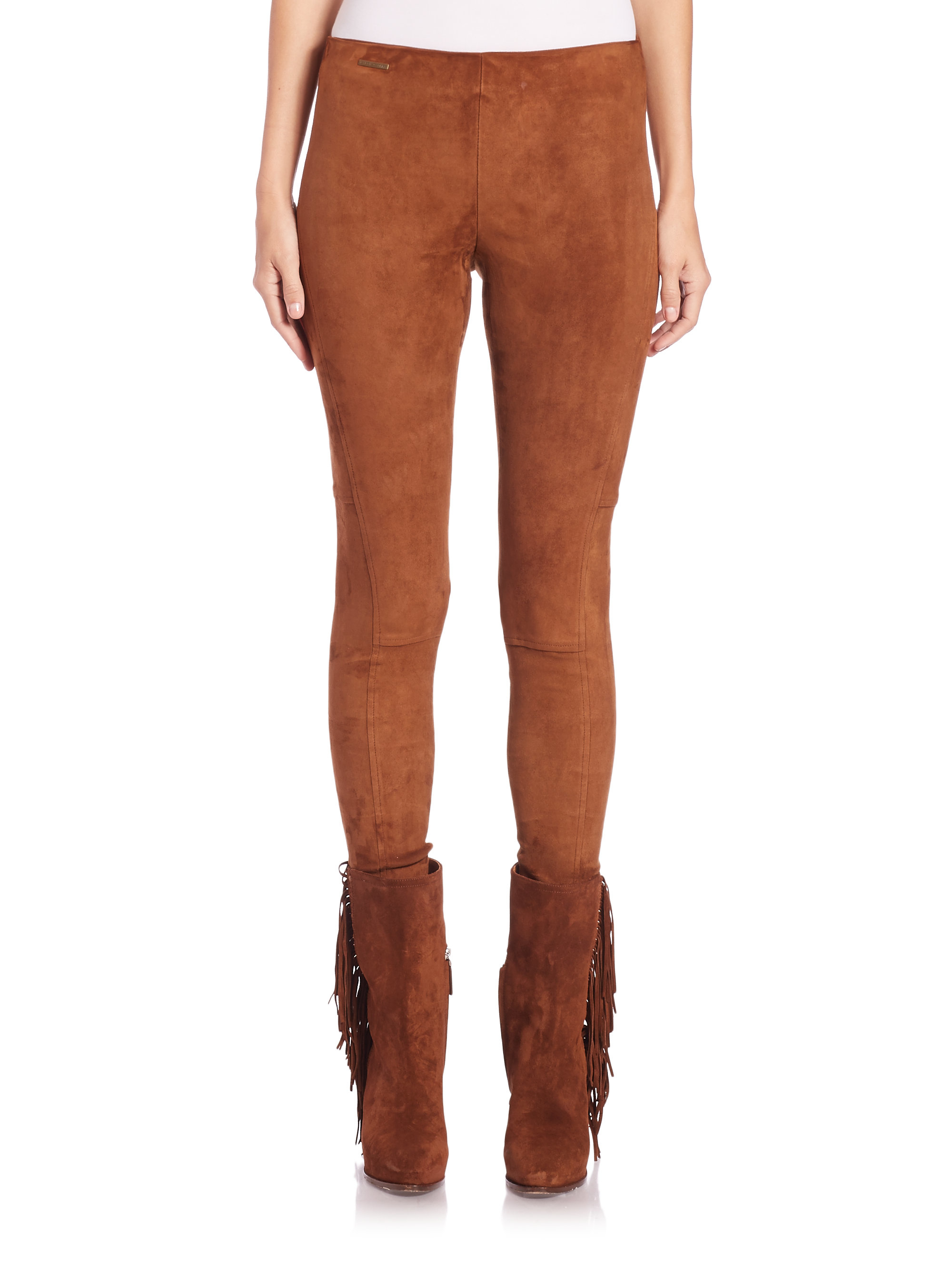 Lyst - Polo Ralph Lauren Stretch Suede Skinny Pants in Brown