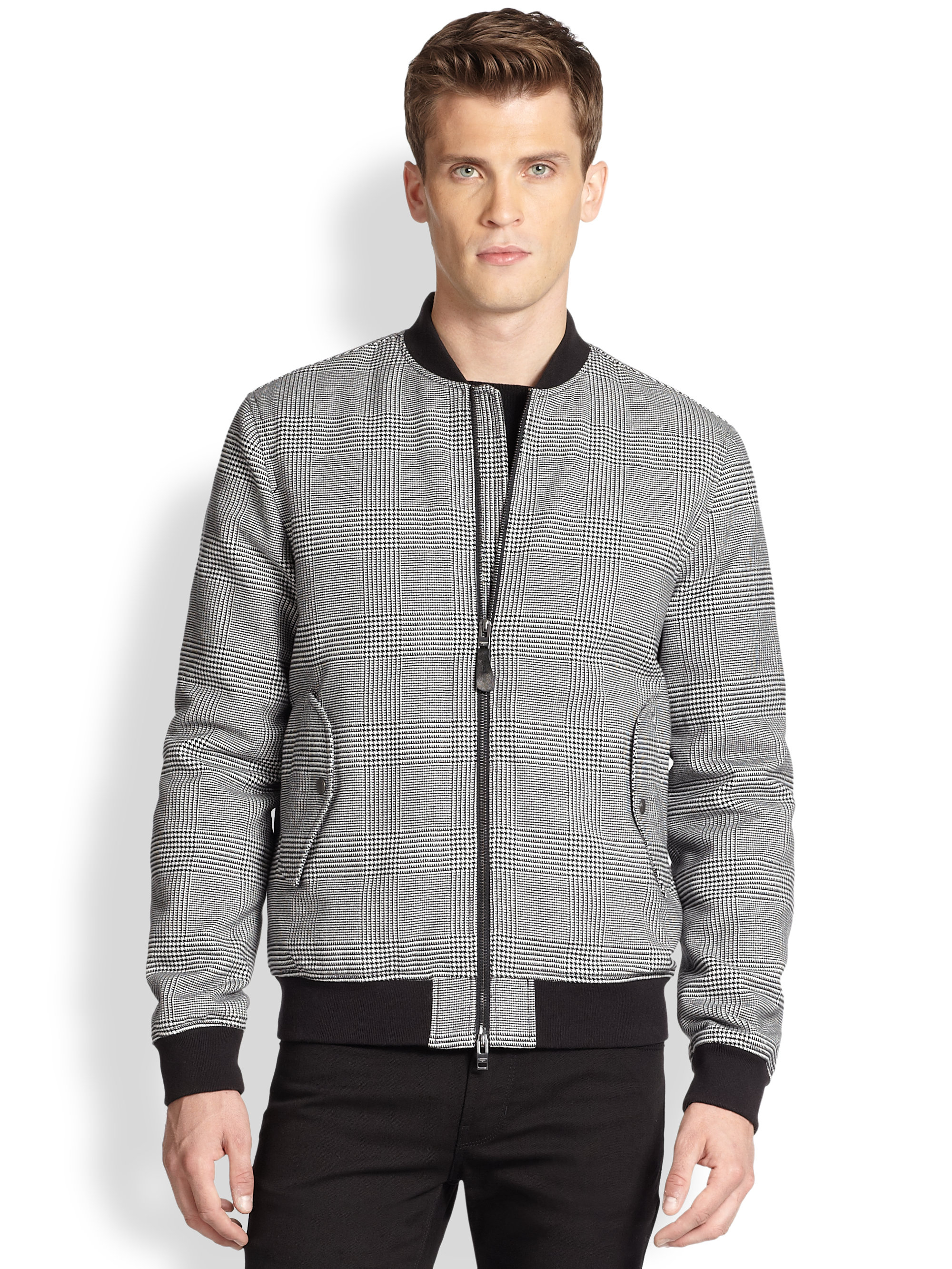 J.lindeberg Glen Plaid Bomber Jacket in Gray for Men (BLACK-WHITE) | Lyst