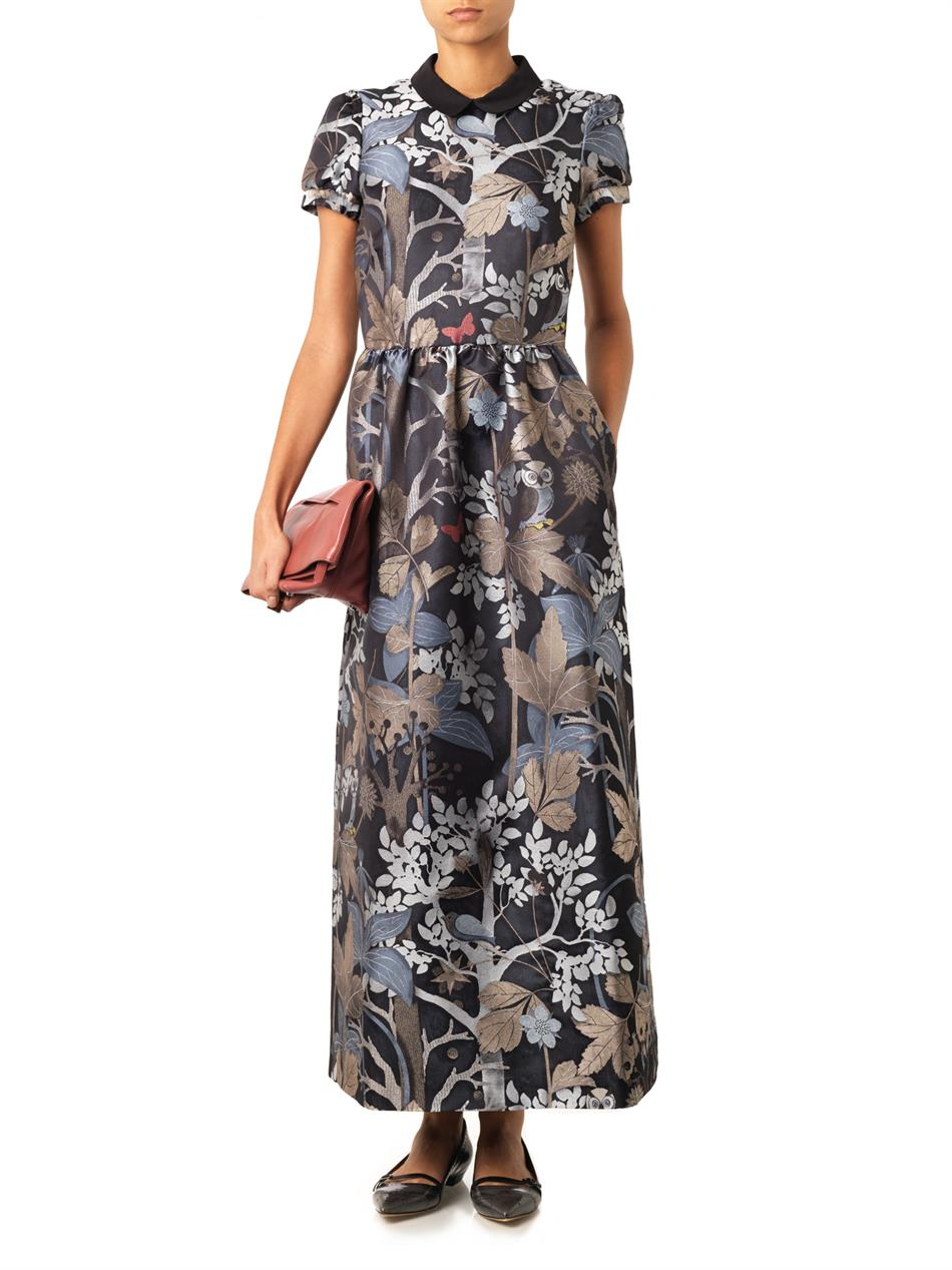 Lyst Red Valentino Fl And Owl Jacquard Dress In Black Gallery