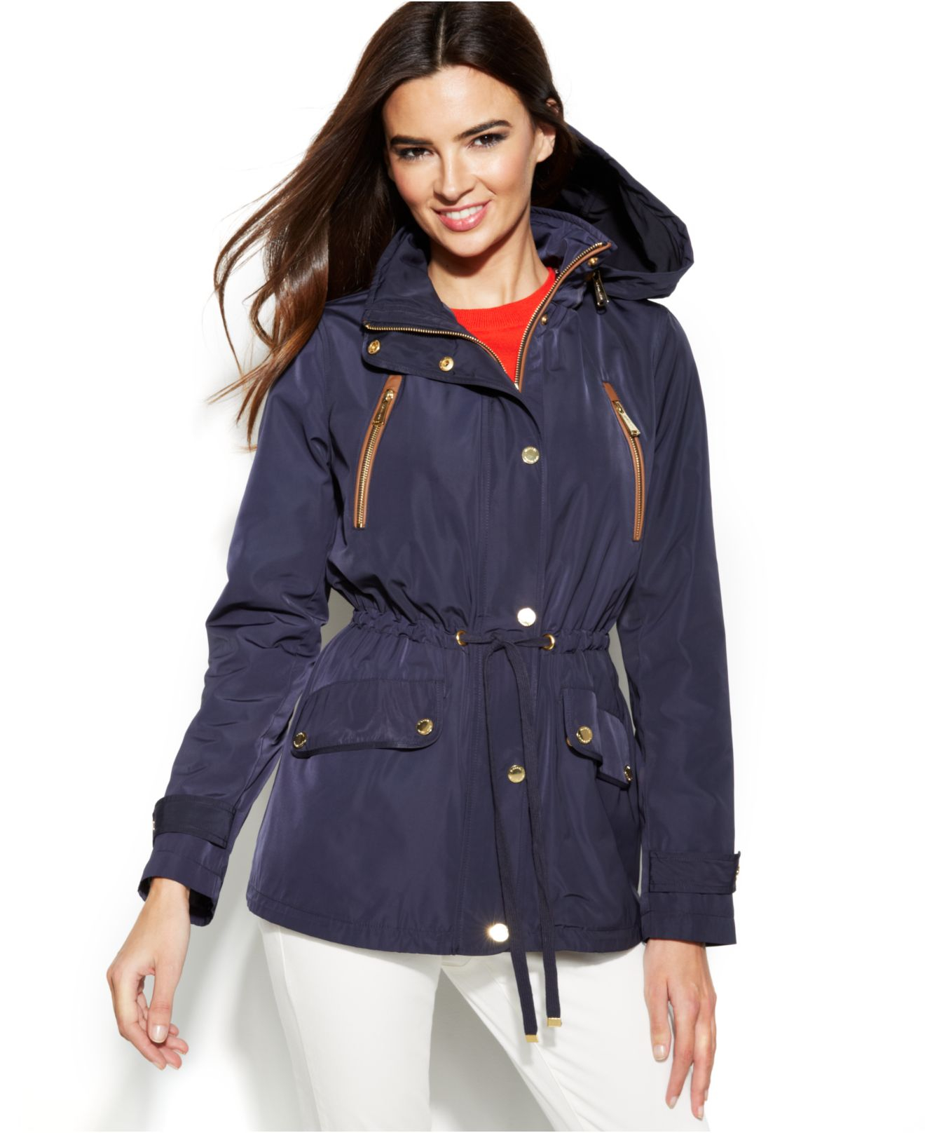 Lyst - Michael Kors Michael Faux-Leather-Trim Hooded Anorak Jacket in Blue