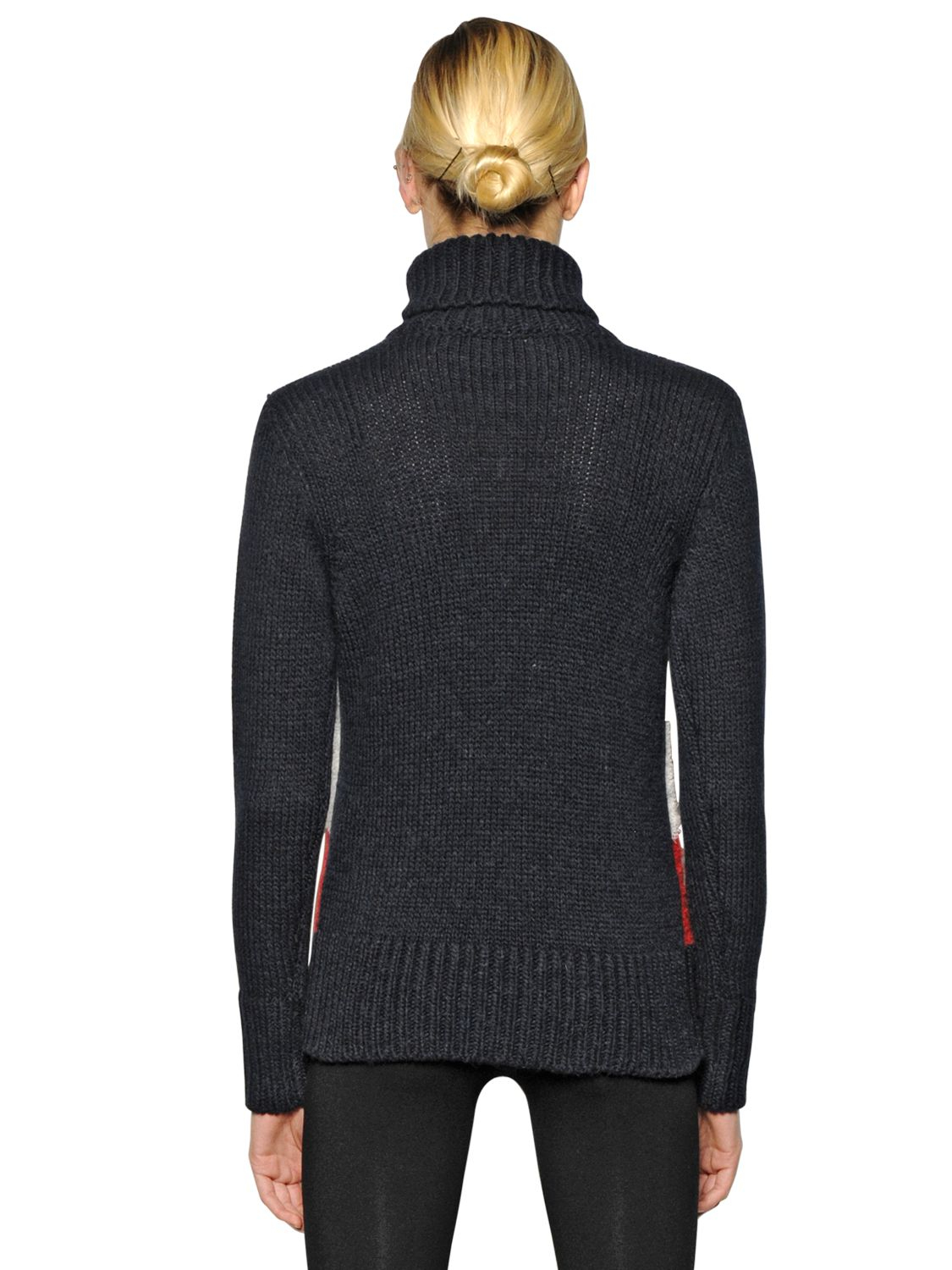 Moncler grenoble Striped Wool Turtleneck Sweater in Red | Lyst