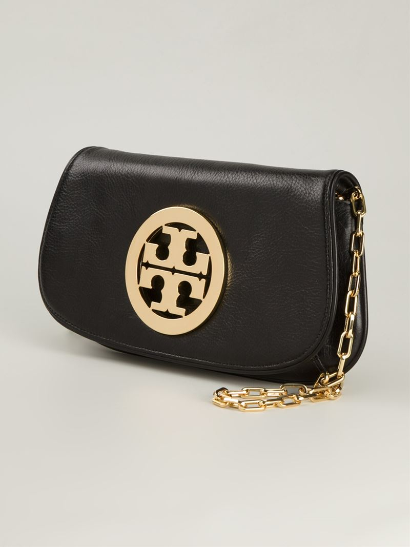 Tory burch Logo Plaque Crossbody Bag in Black | Lyst