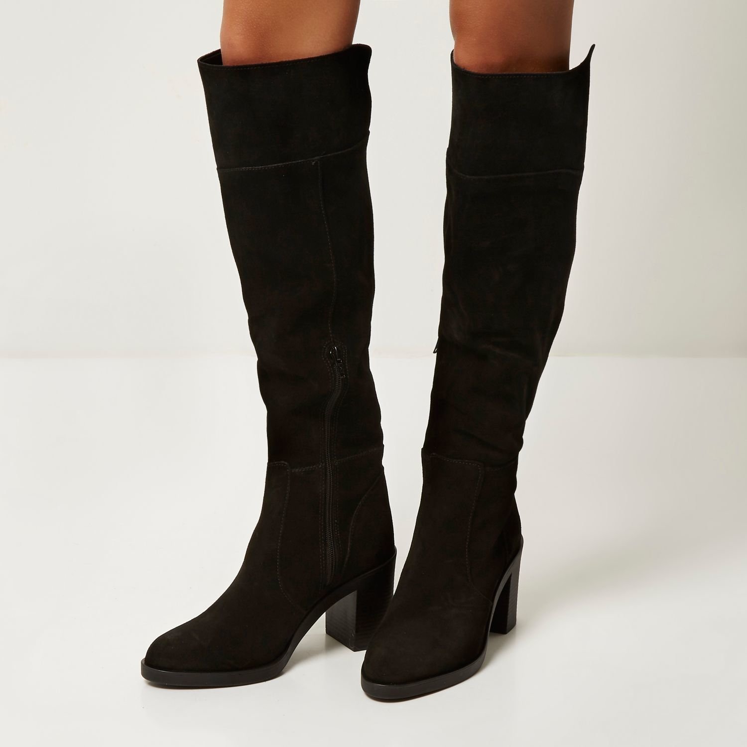 black flat knee high boots