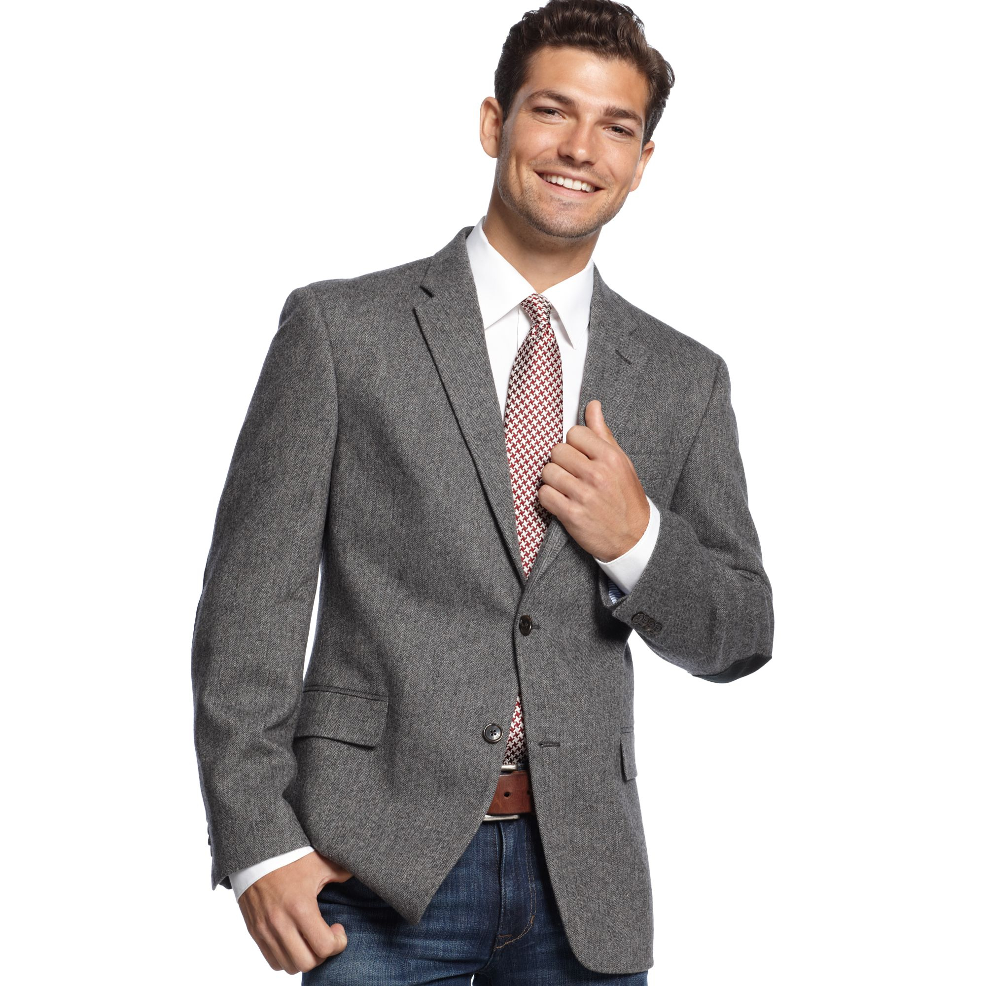 Lyst - Tommy Hilfiger Herringbone Sportcoat with Elbow Patches in Gray ...