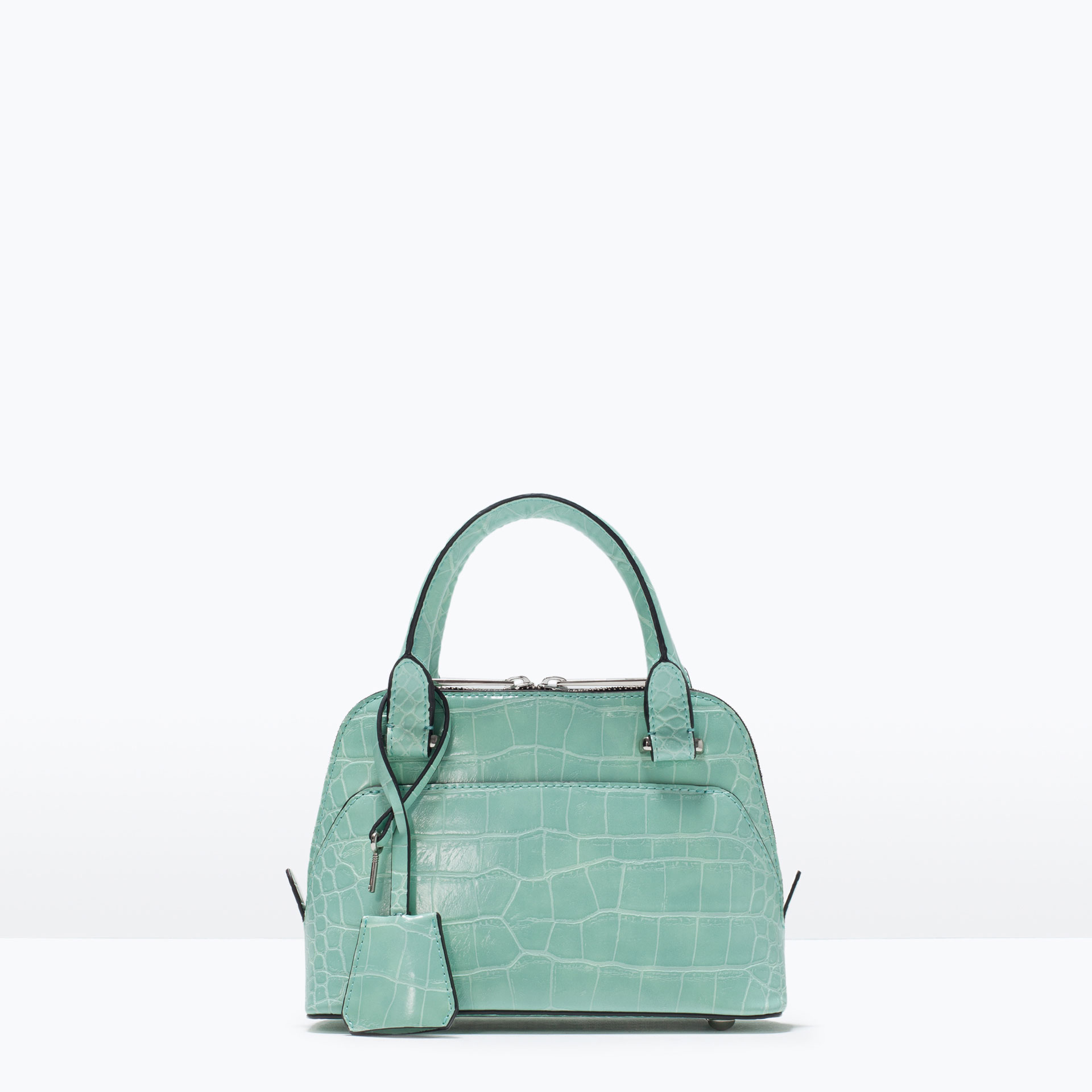 Zara Croc Mini City Bag in Blue (Sea green) | Lyst