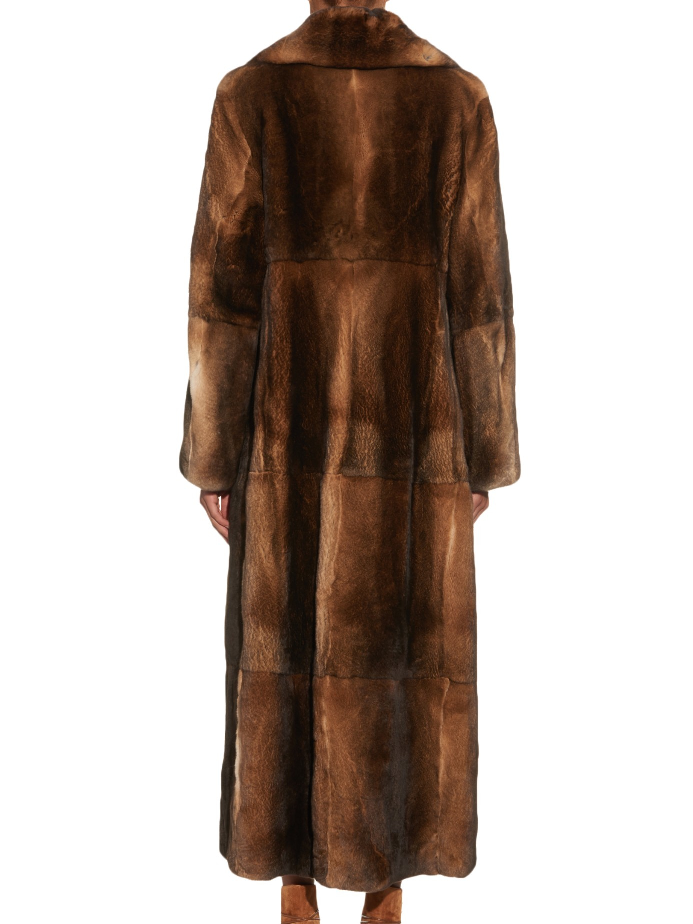 Adam lippes Long Rabbit-fur Coat in Brown | Lyst