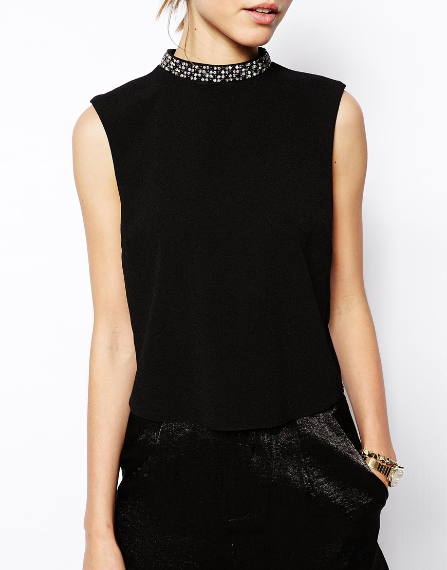 high neck embellished top