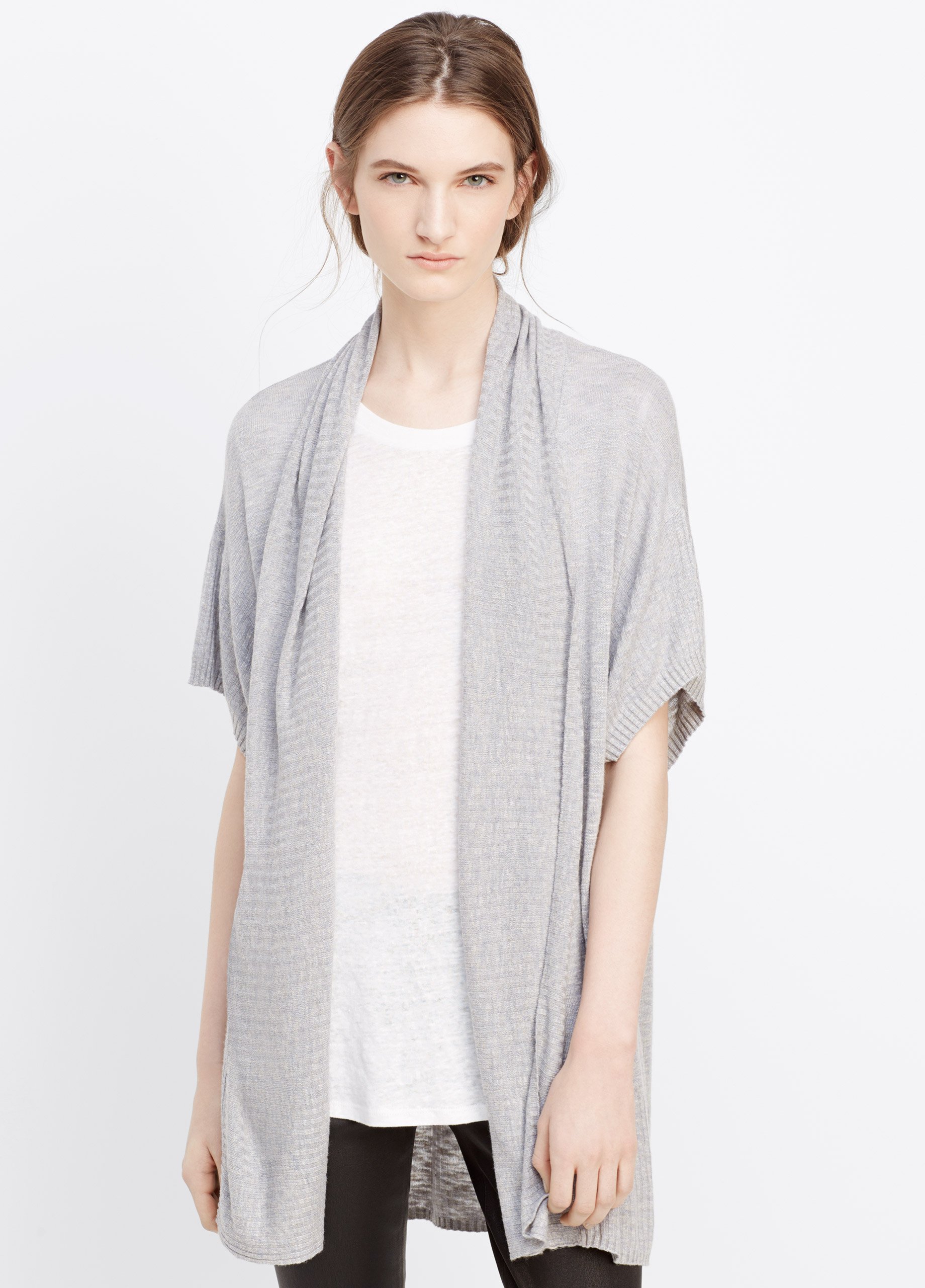 Short Sleeve Open Front Draped Cardigan - Cardigan With Buttons