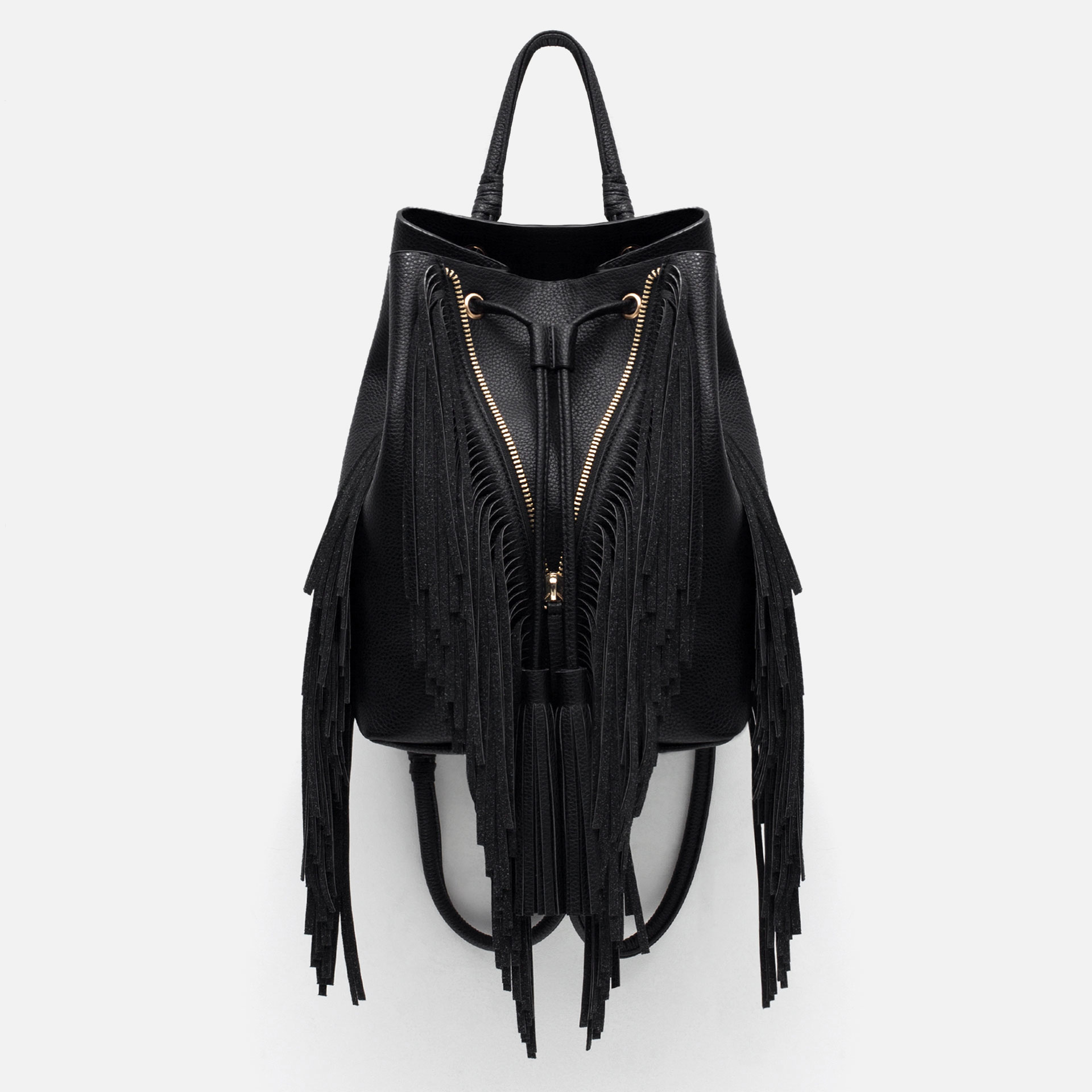 Zara Fringed Bucket-style Backpack in Black | Lyst