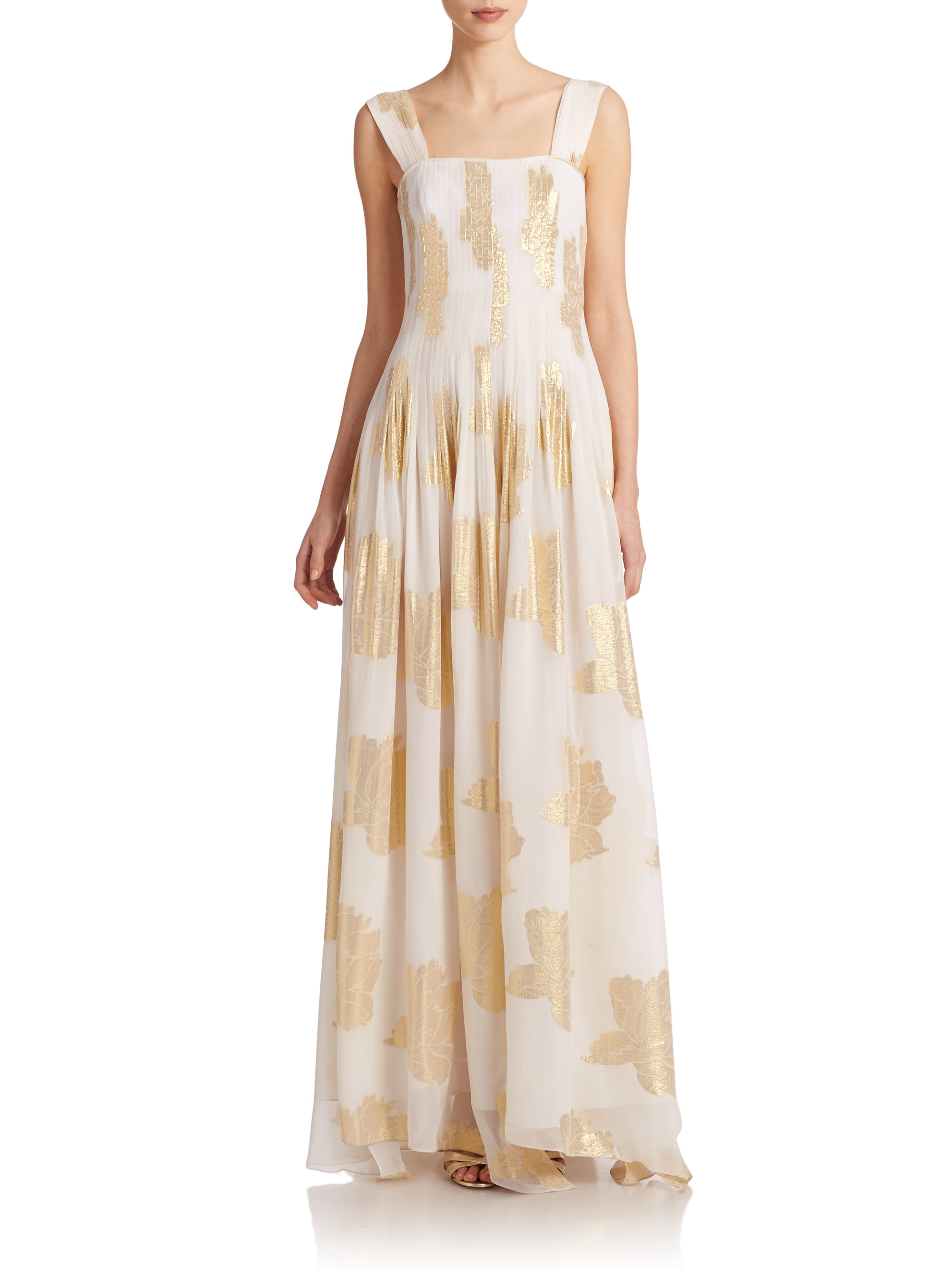 Lyst - Diane Von Furstenberg Lillie Printed Metallic Silk Chiffon Gown ...