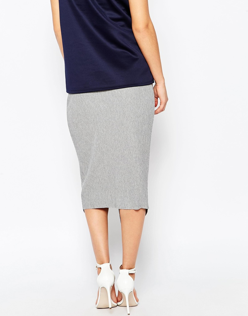 Lyst - Asos Wrap Midi Pencil Skirt In Rib in Gray