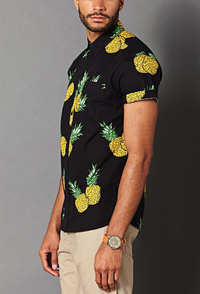 Forever 21 Pineapple Print Cotton Shirt in Black for Men | Lyst