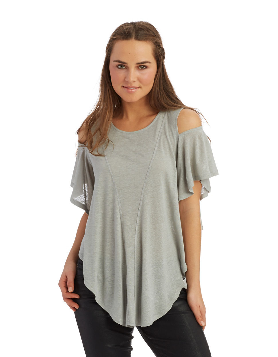 Free People Asymmetrical Tee With Shoulder Cut Outs in Green (Dried ...