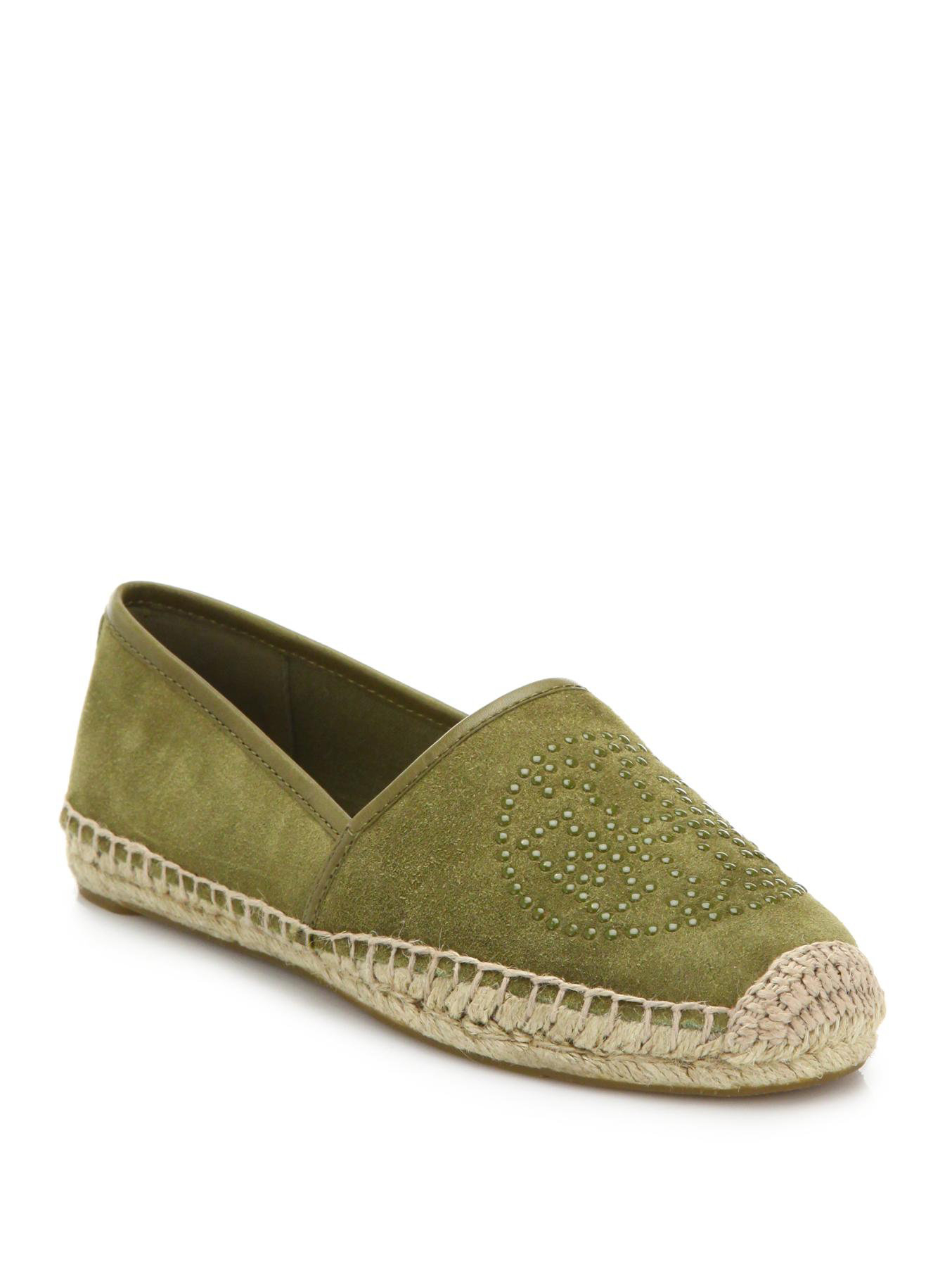 Tory burch Kirby Suede Espadrille Flats in Green (army green) | Lyst