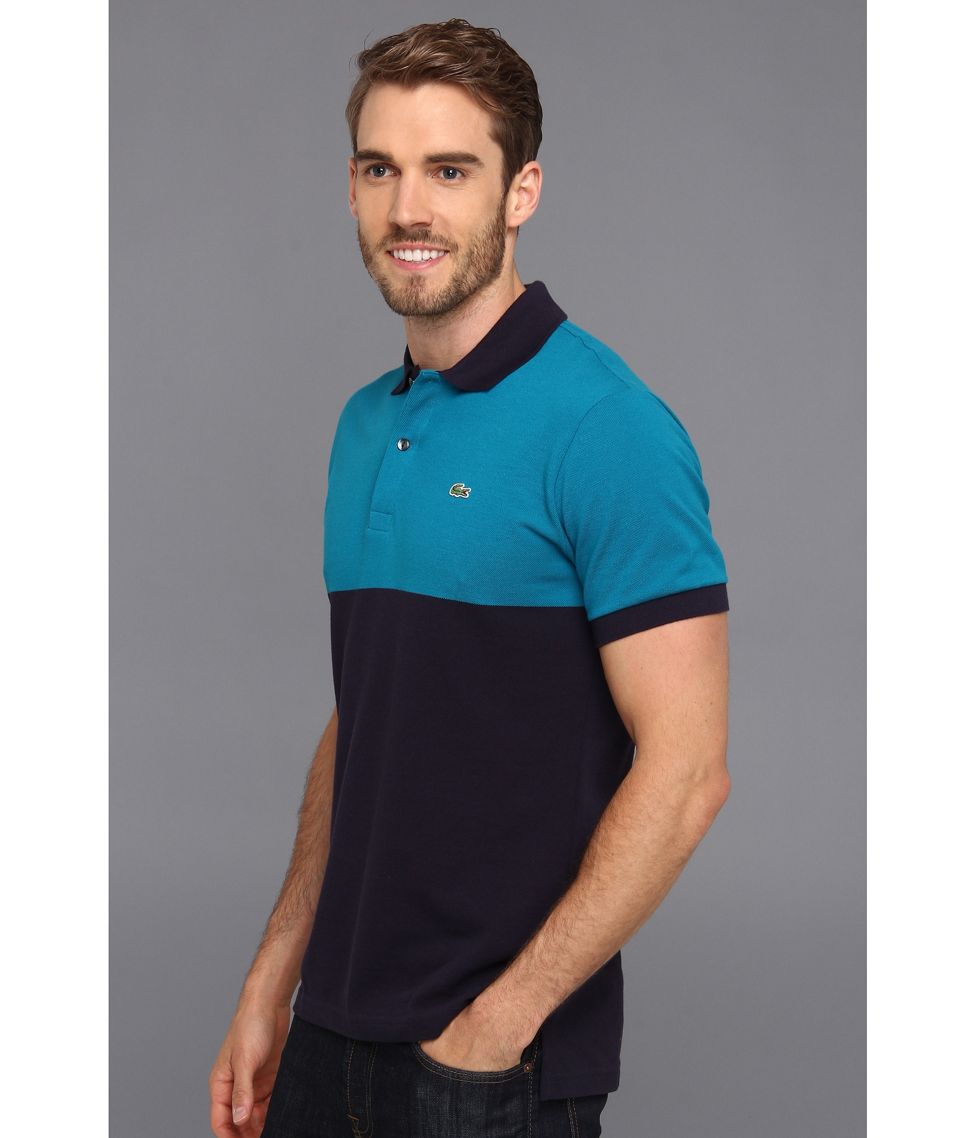 Lyst - Lacoste Short Sleeve Color Block Pique Polo Shirt ...