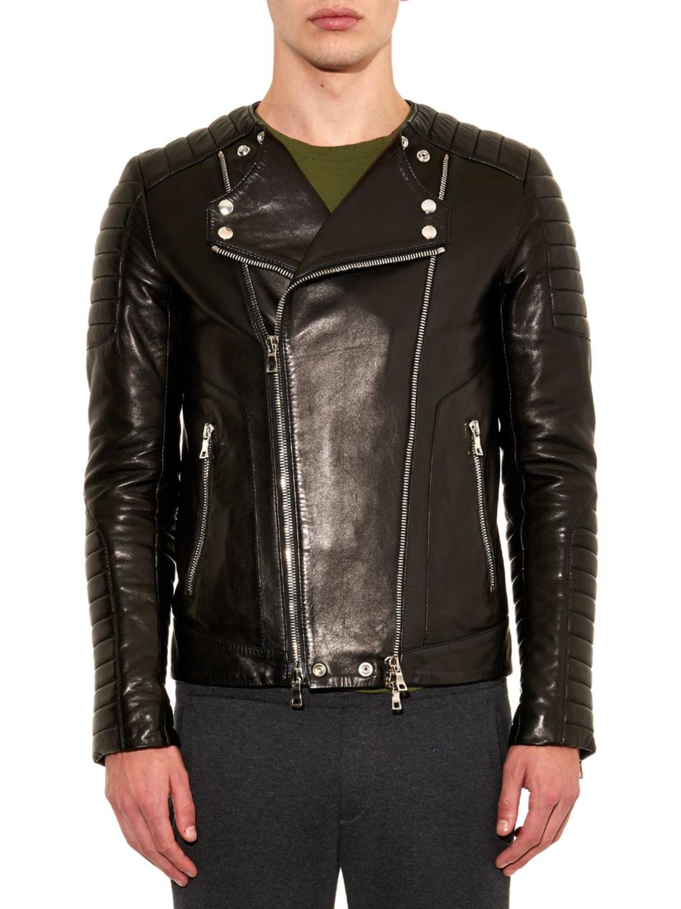 Lyst - Balmain Classic Leather Biker Jacket in Black for Men